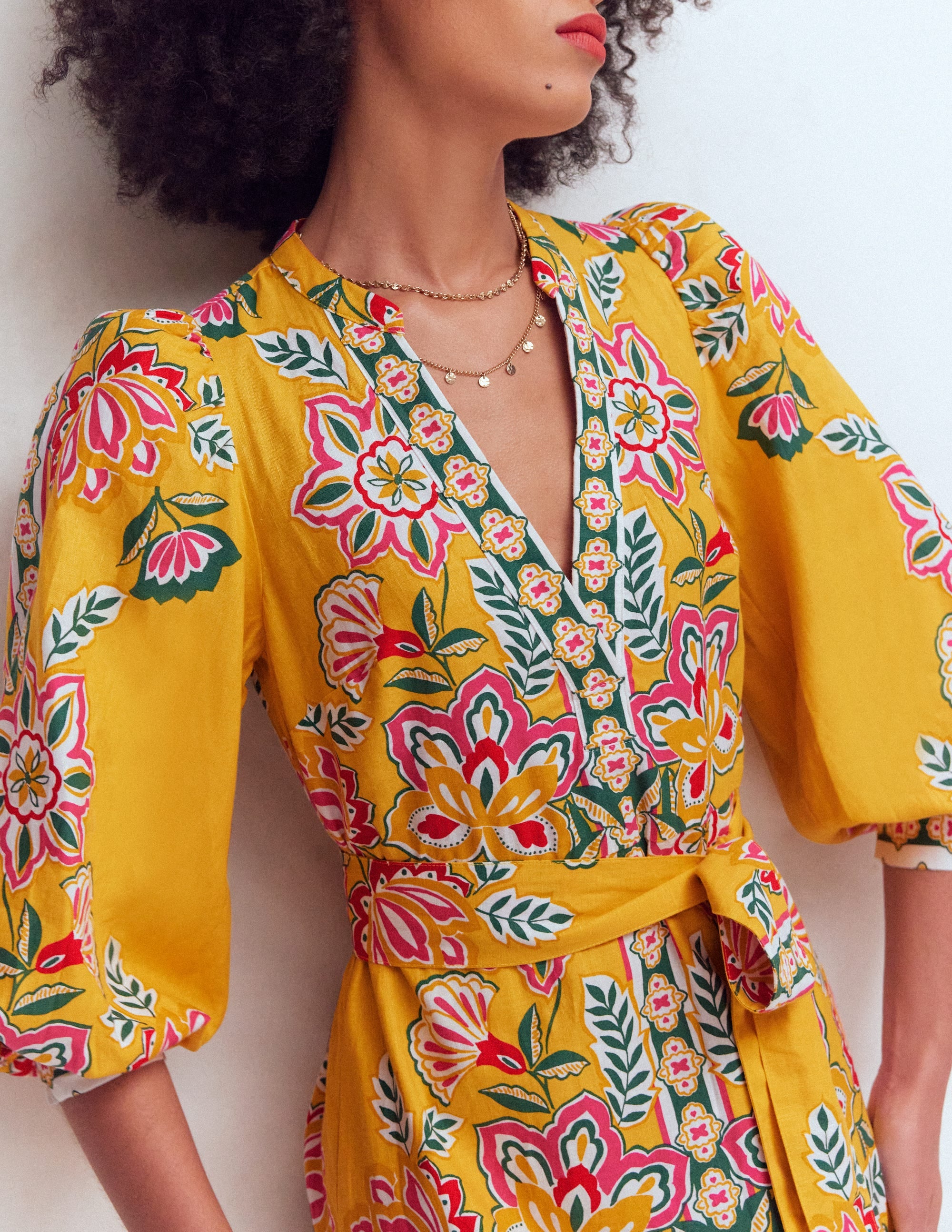 Octavia Linen Blend Dress-Yellow Blossom Elegance - Image 2