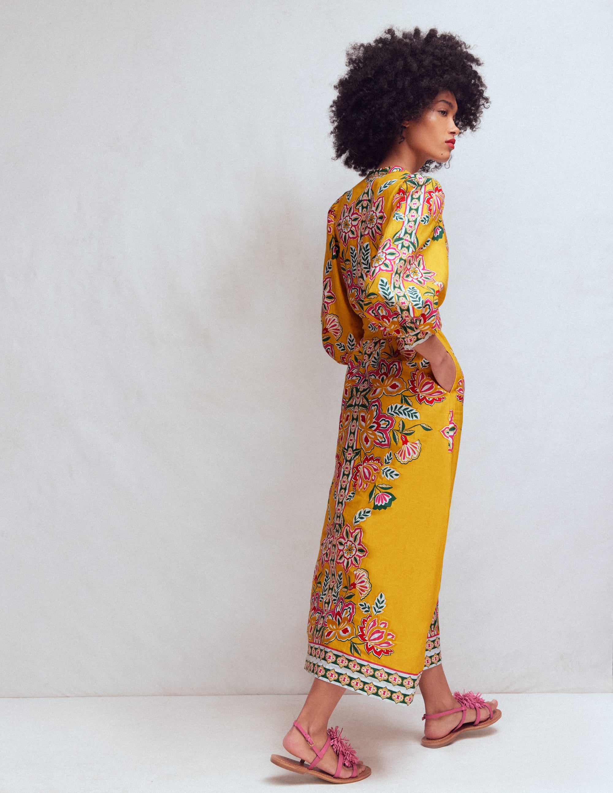 Octavia Linen Blend Dress-Yellow Blossom Elegance - Image 3