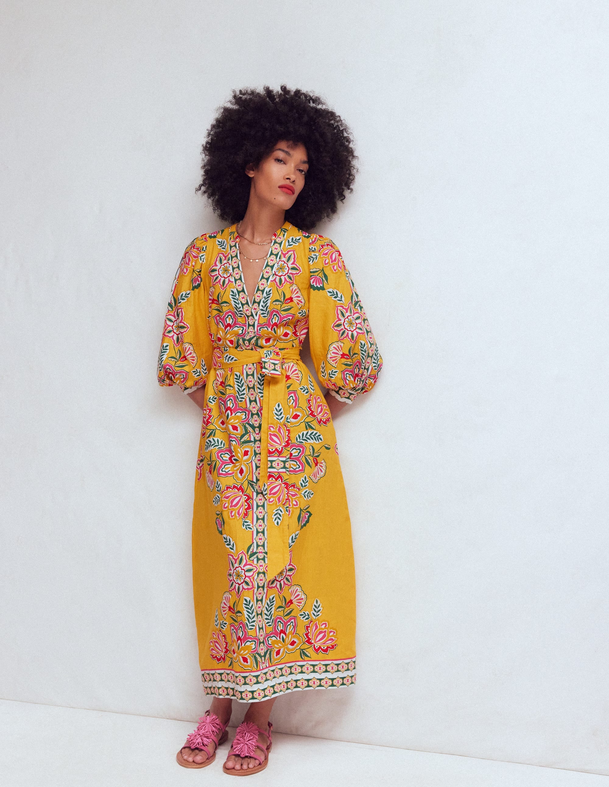 Octavia Linen Blend Dress-Yellow Blossom Elegance - Image 4