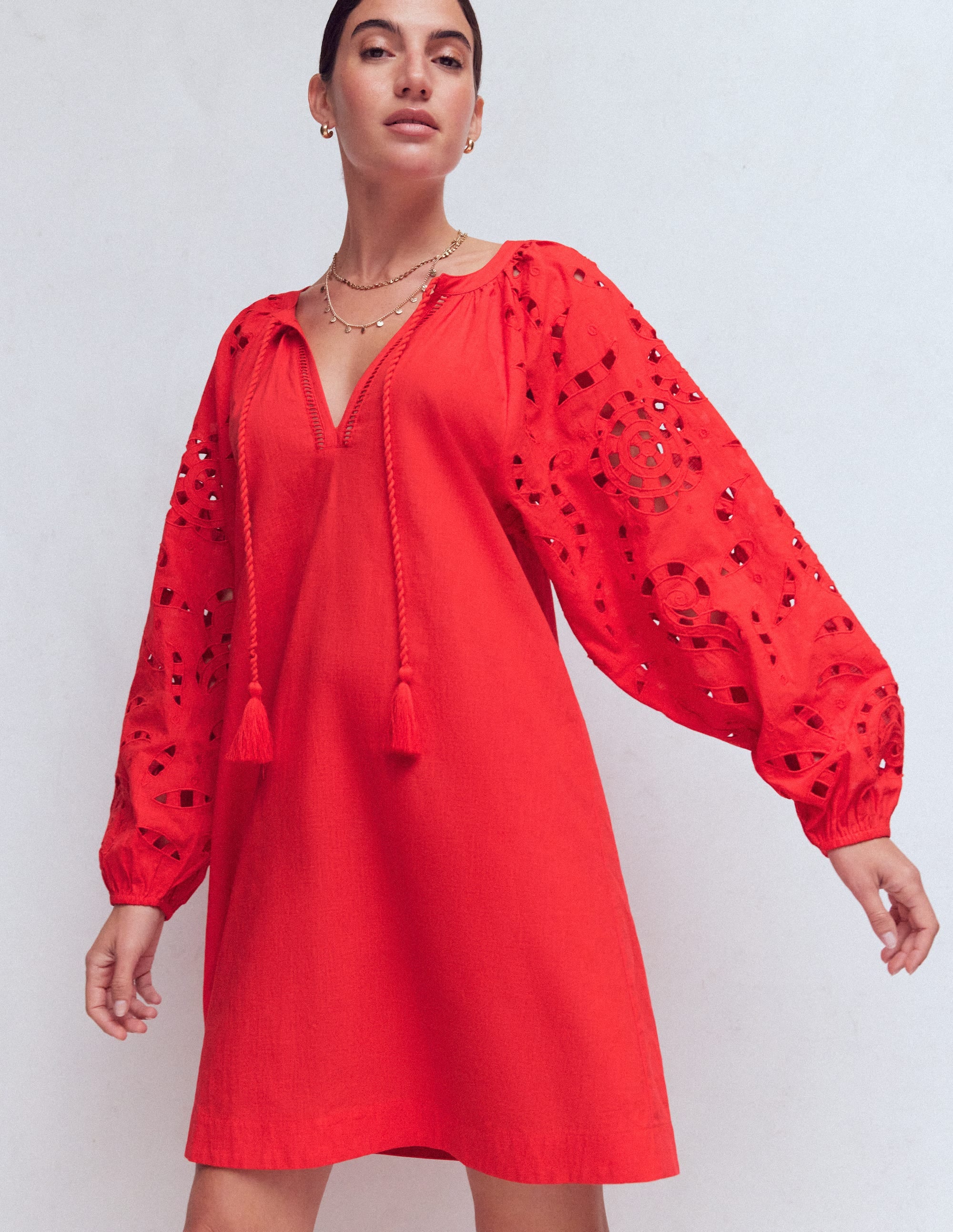Embroidered Sleeve Kaftan-Red Embroidery - Image 1