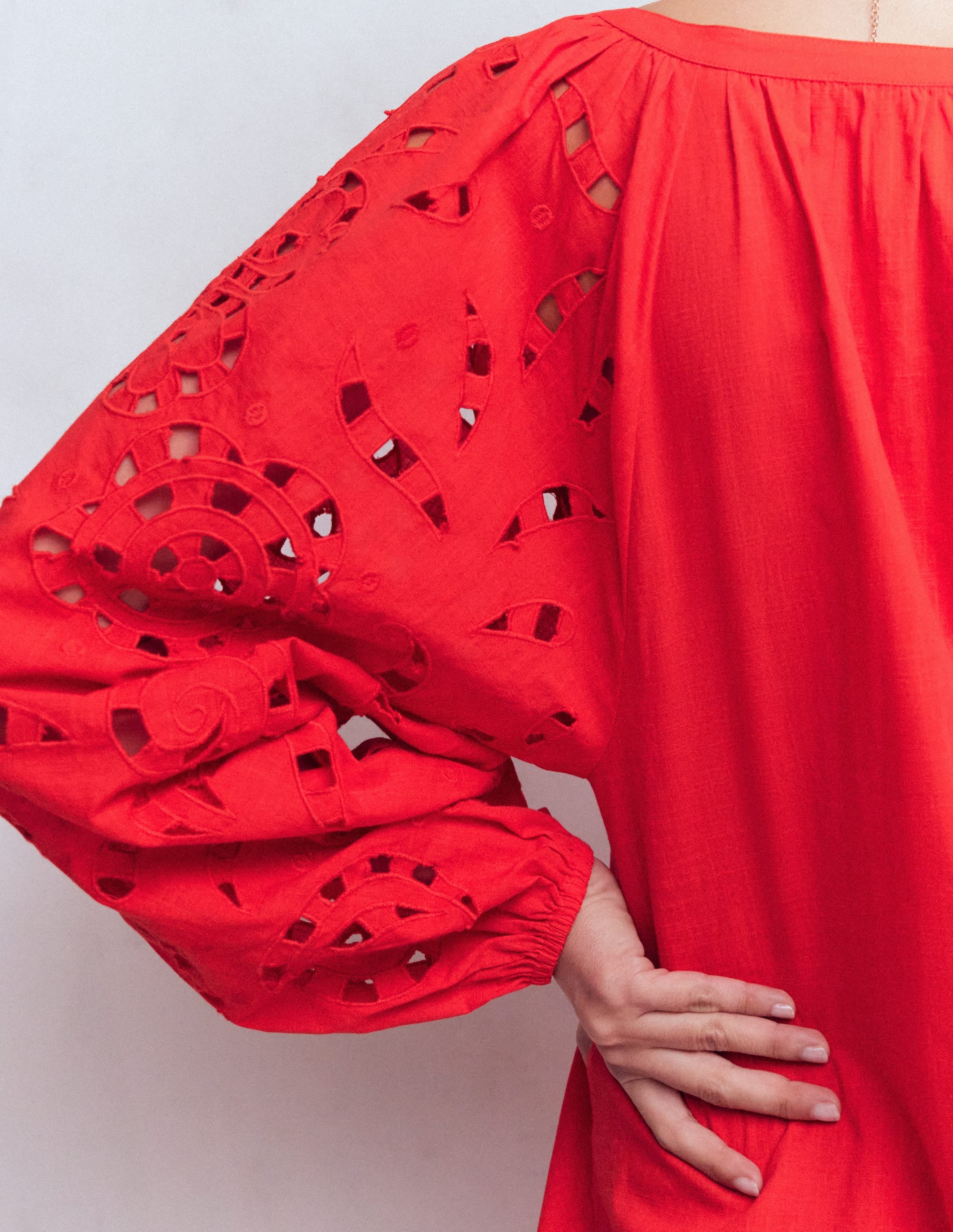 Embroidered Sleeve Kaftan-Red Embroidery - Image 2