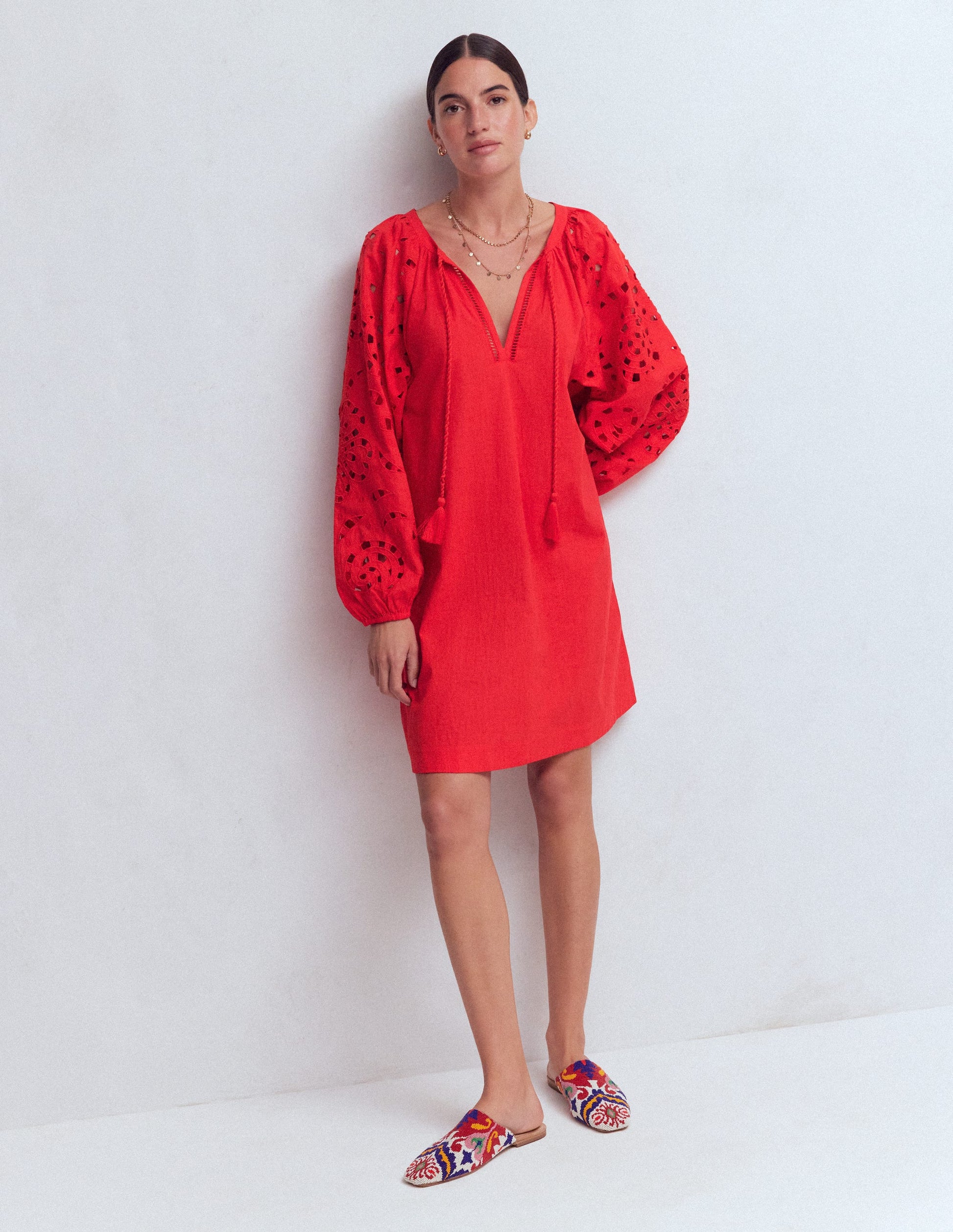 Embroidered Sleeve Kaftan-Red Embroiderie-6