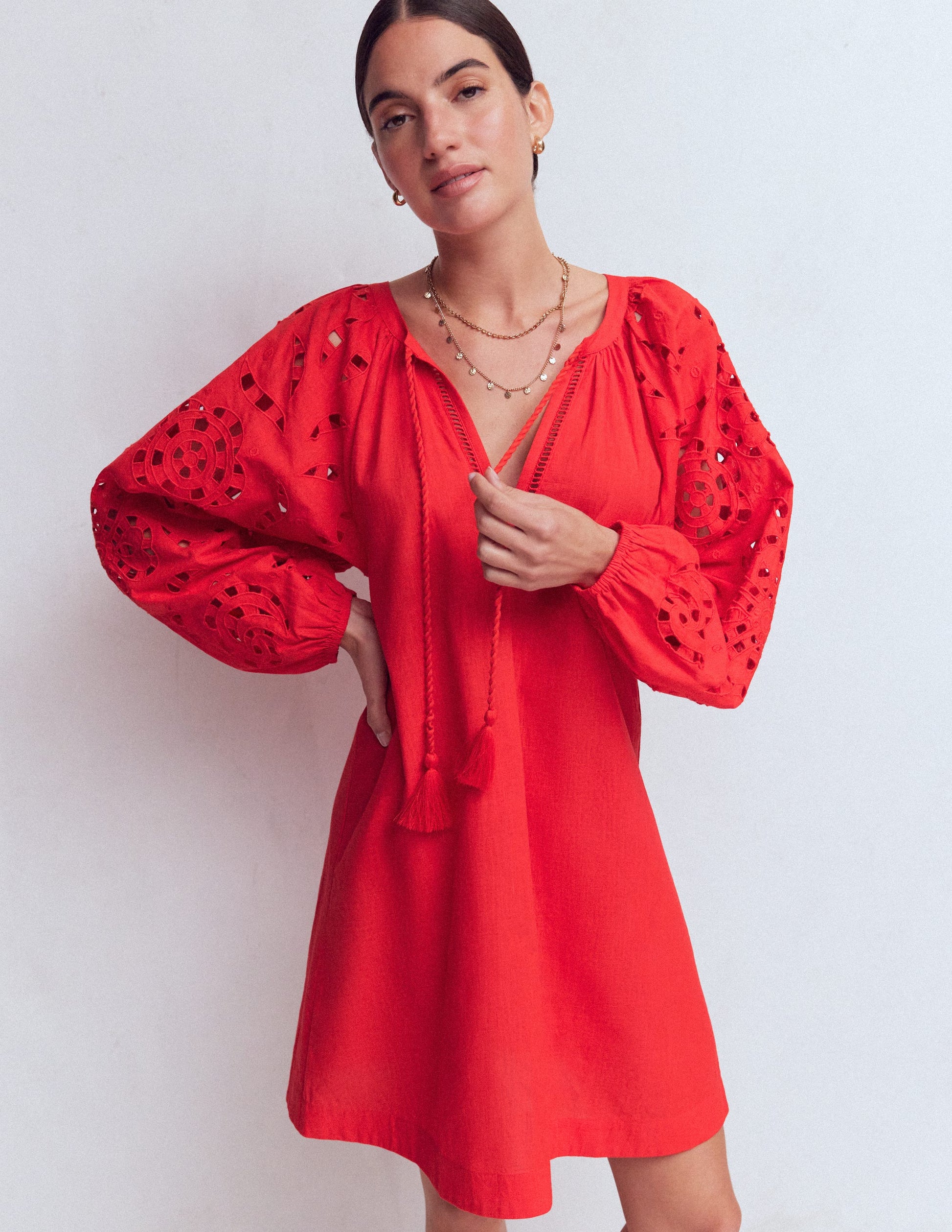 Embroidered Sleeve Kaftan-Red Embroiderie-7