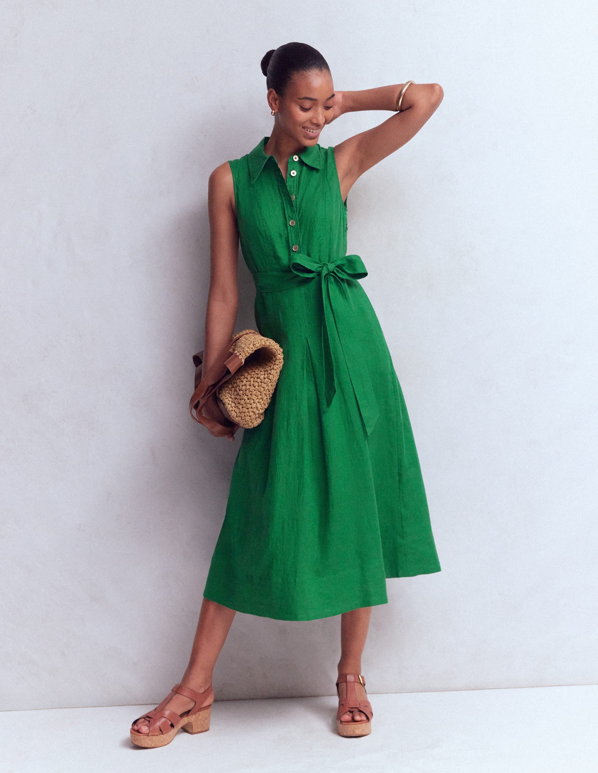 Belinda Linen Shirt Dress-Fresh Green - Image 1