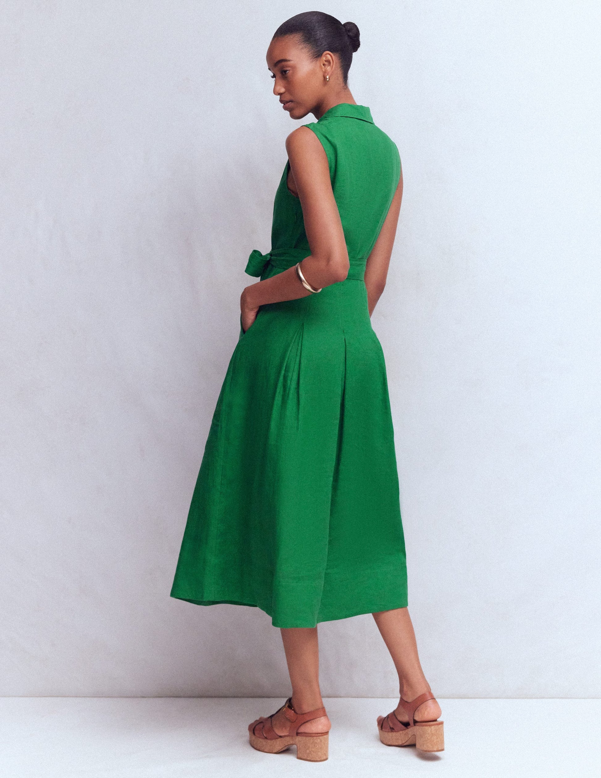 Belinda Linen Shirt Dress-Fresh Green-3