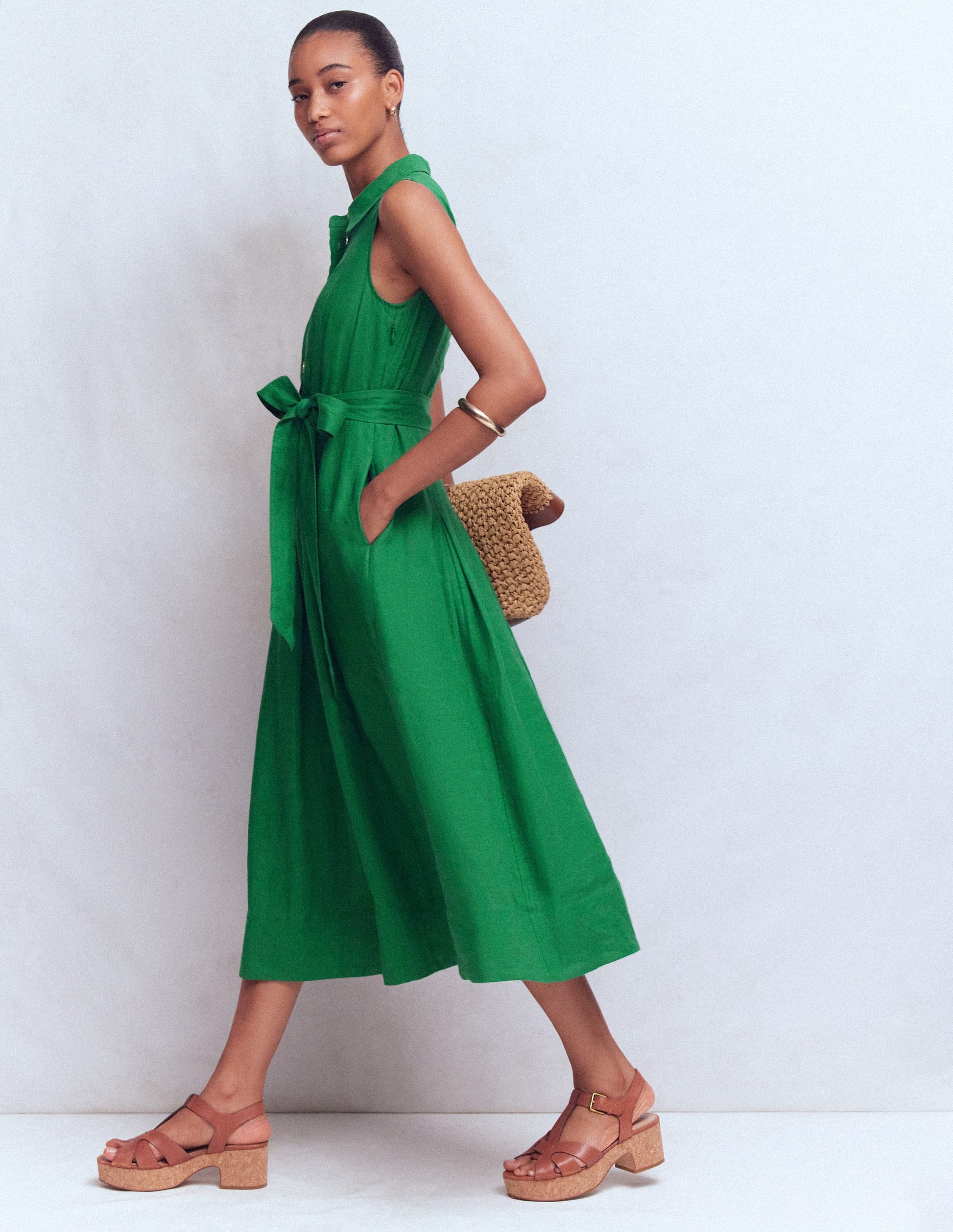 Belinda Linen Shirt Dress-Fresh Green-4