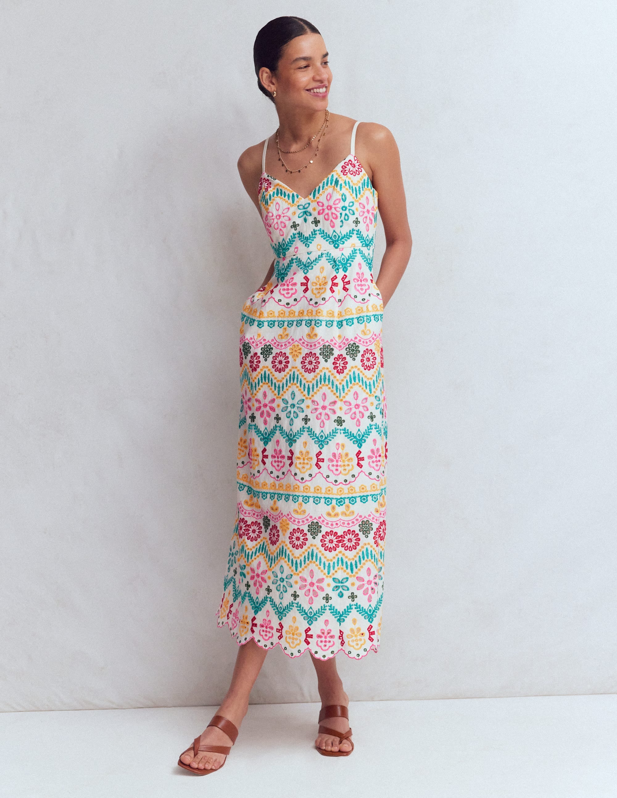 Empire Linen Broderie Dress-Multi Broderie - Image 1