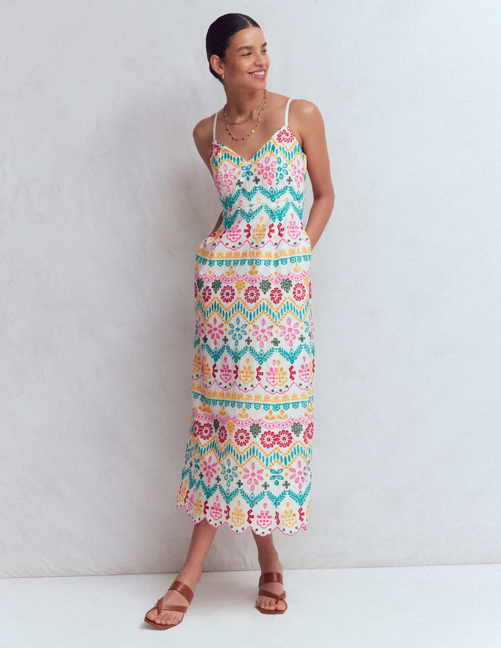 Empire Linen Broderie Dress-Multi Broderie