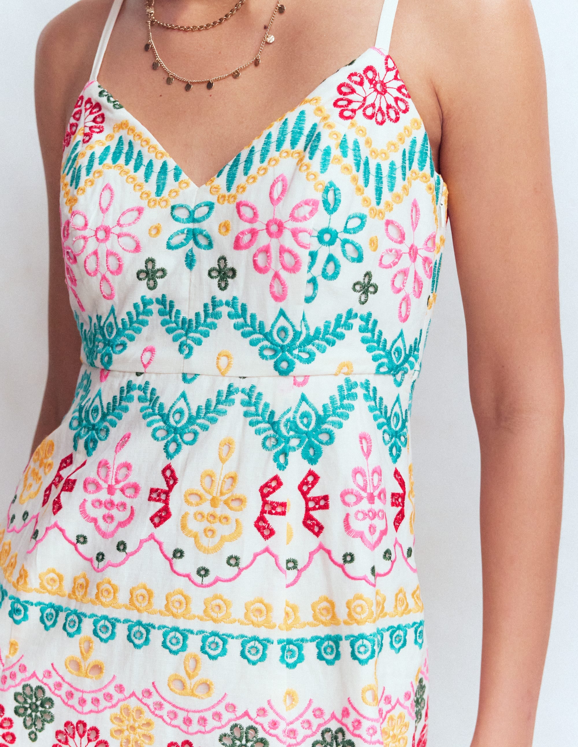 Empire Linen Broderie Dress-Multi Broderie - Image 2