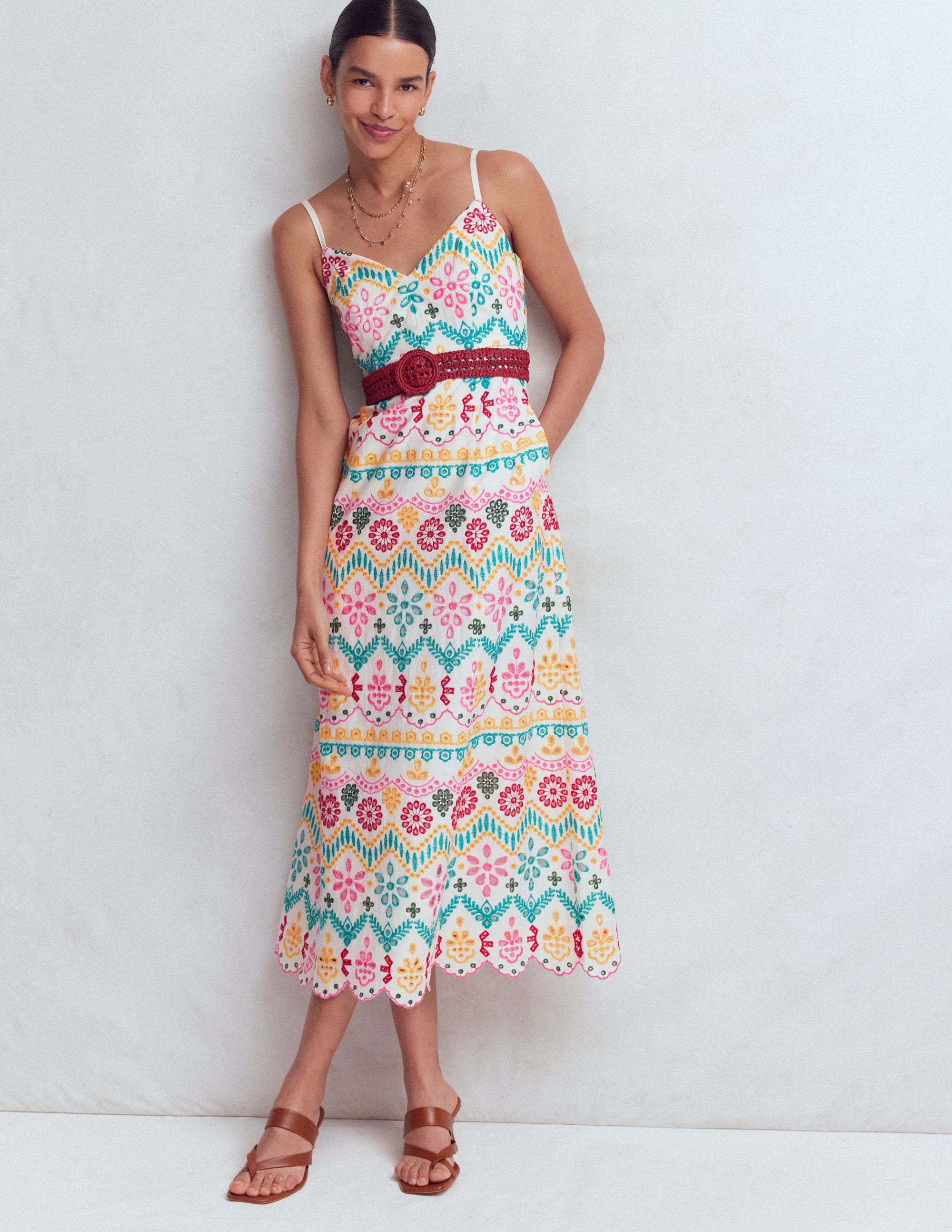 Empire Linen Broderie Dress-Multi Broderie - Image 4