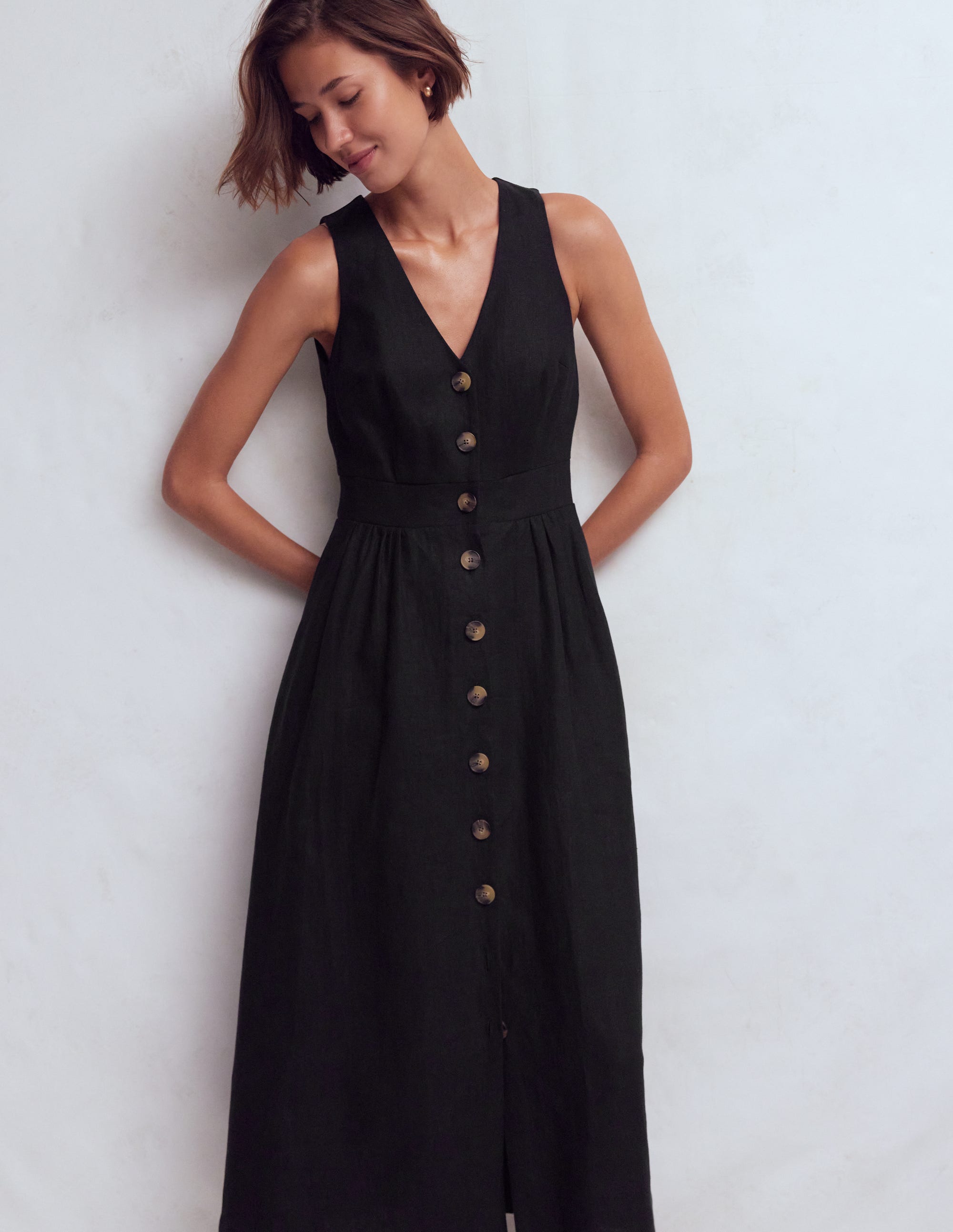 Catherine Button Linen Dress-Black - Image 4