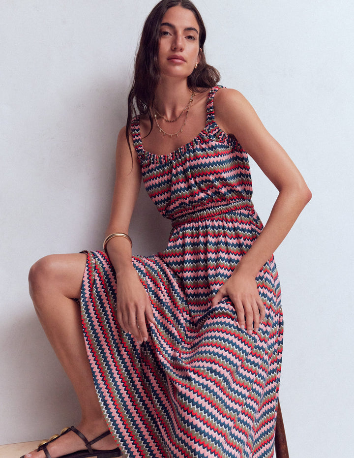 Scoop Neck Jersey Dress-Multi, Zigzag Ripple