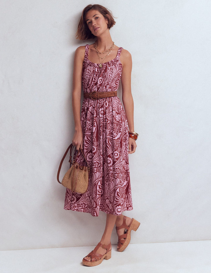 Scoop Neck Jersey Dress-Pink, Enchanted Paisley