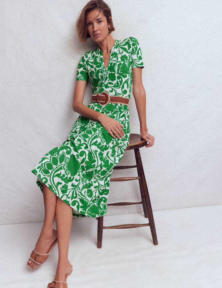 Naomi Jersey Midi Dress-Emerald, Flourishing Meadow