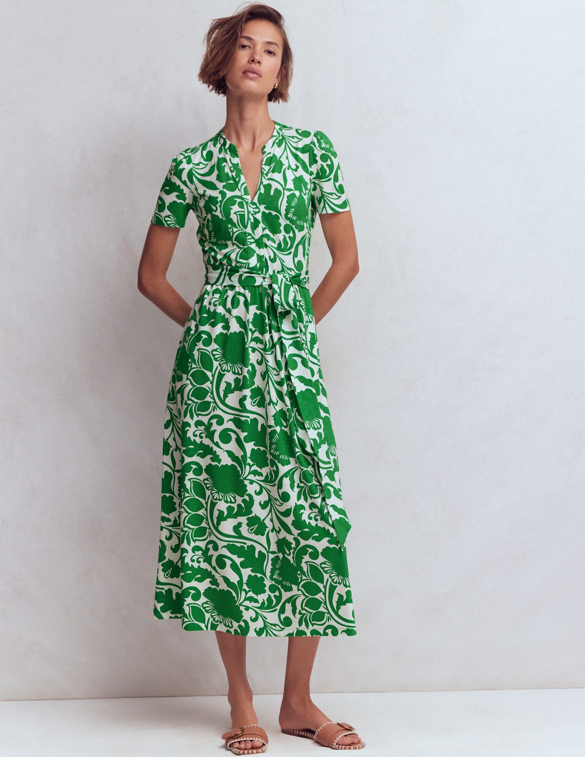 Naomi Jersey Midi Dress-Emerald, Flourishing Meadow - Image 4