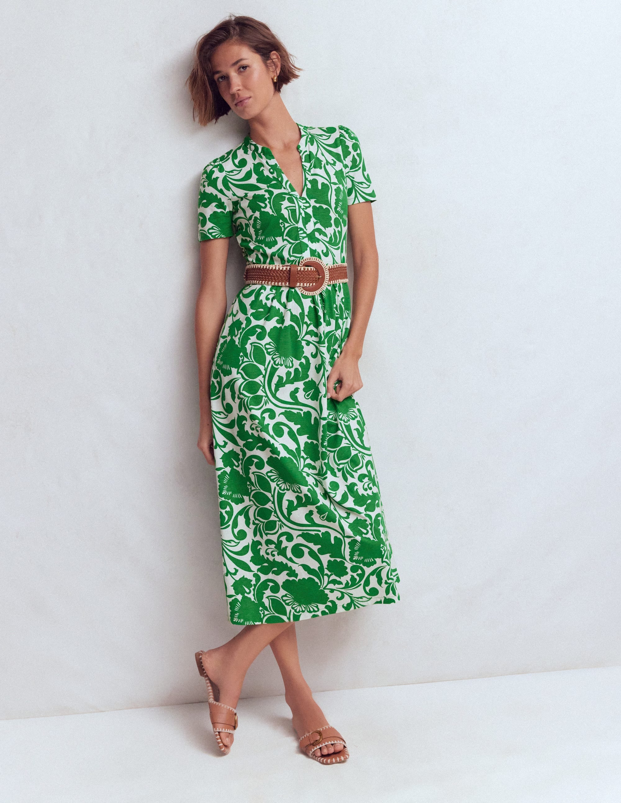 Naomi Jersey Midi Dress-Emerald, Flourishing Meadow - Image 5