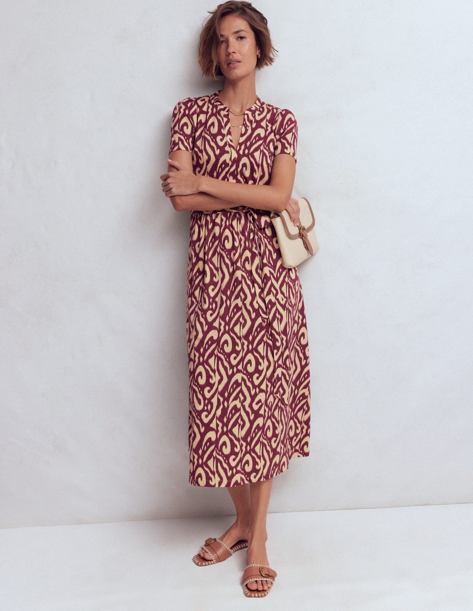 Naomi Jersey Midi Dress-Deep Wisteria, Ikat - Image 1