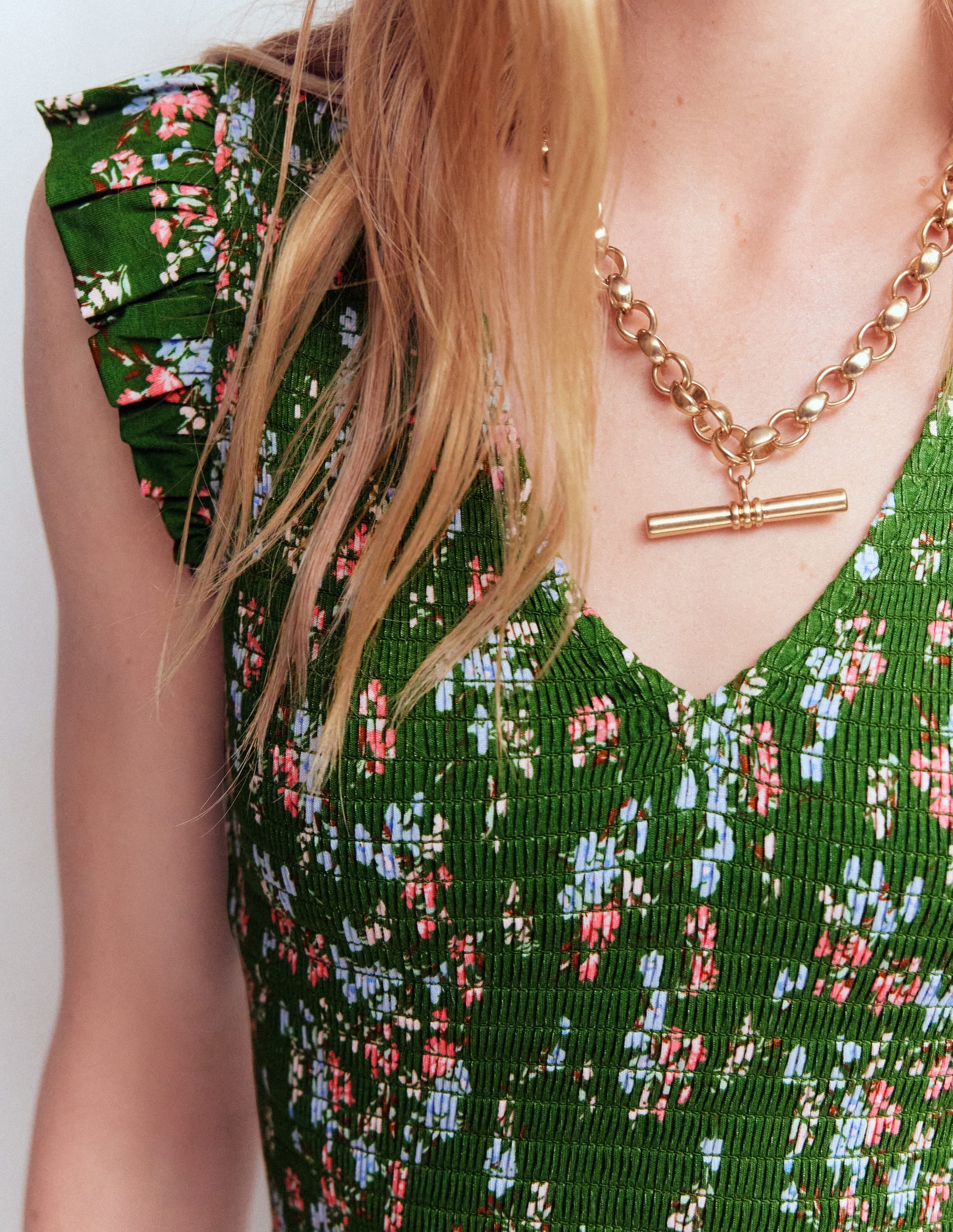 Smocked Jersey Midi Dress-Promenade Green, Bloom Scatter - Image 2