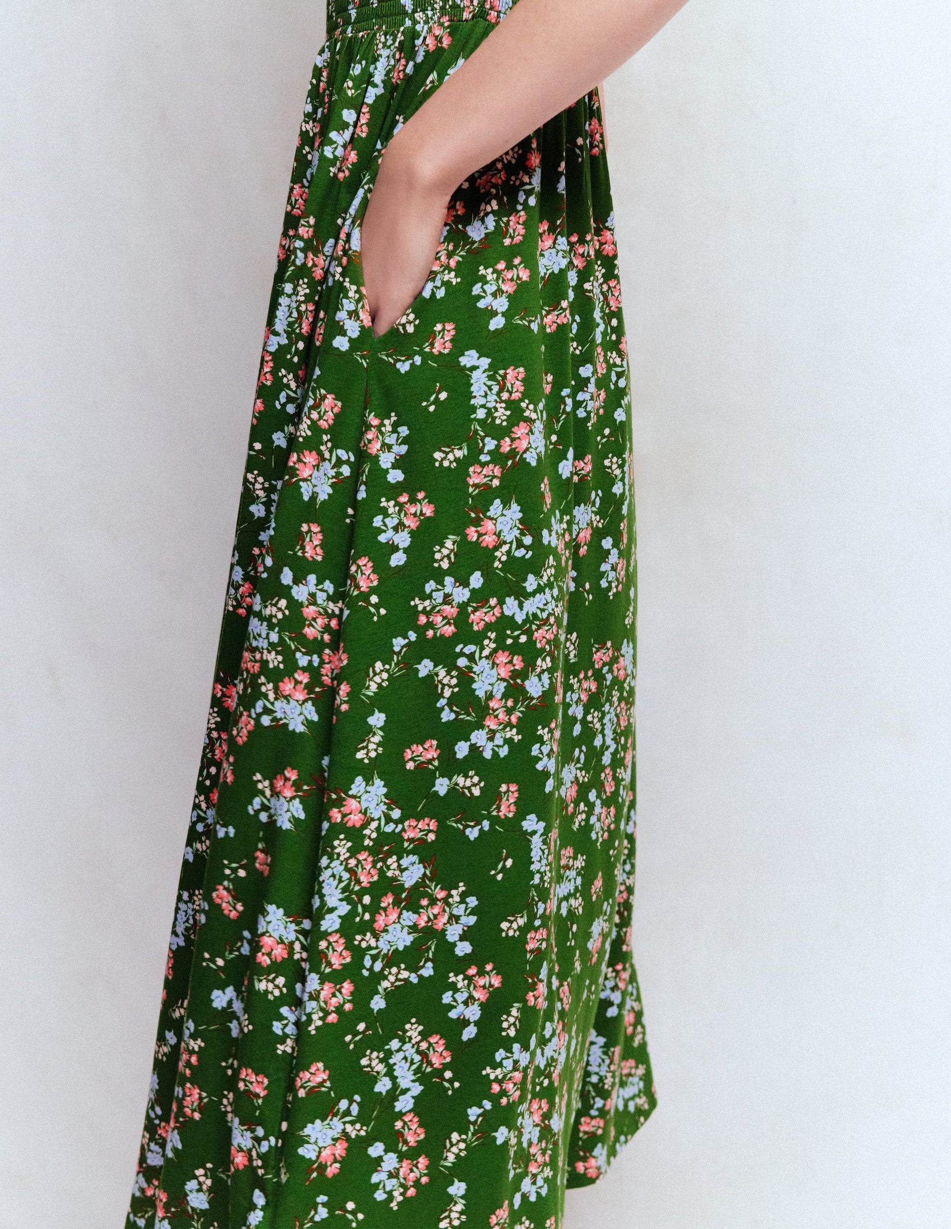 Smocked Jersey Midi Dress-Promenade Green, Bloom Scatter-5