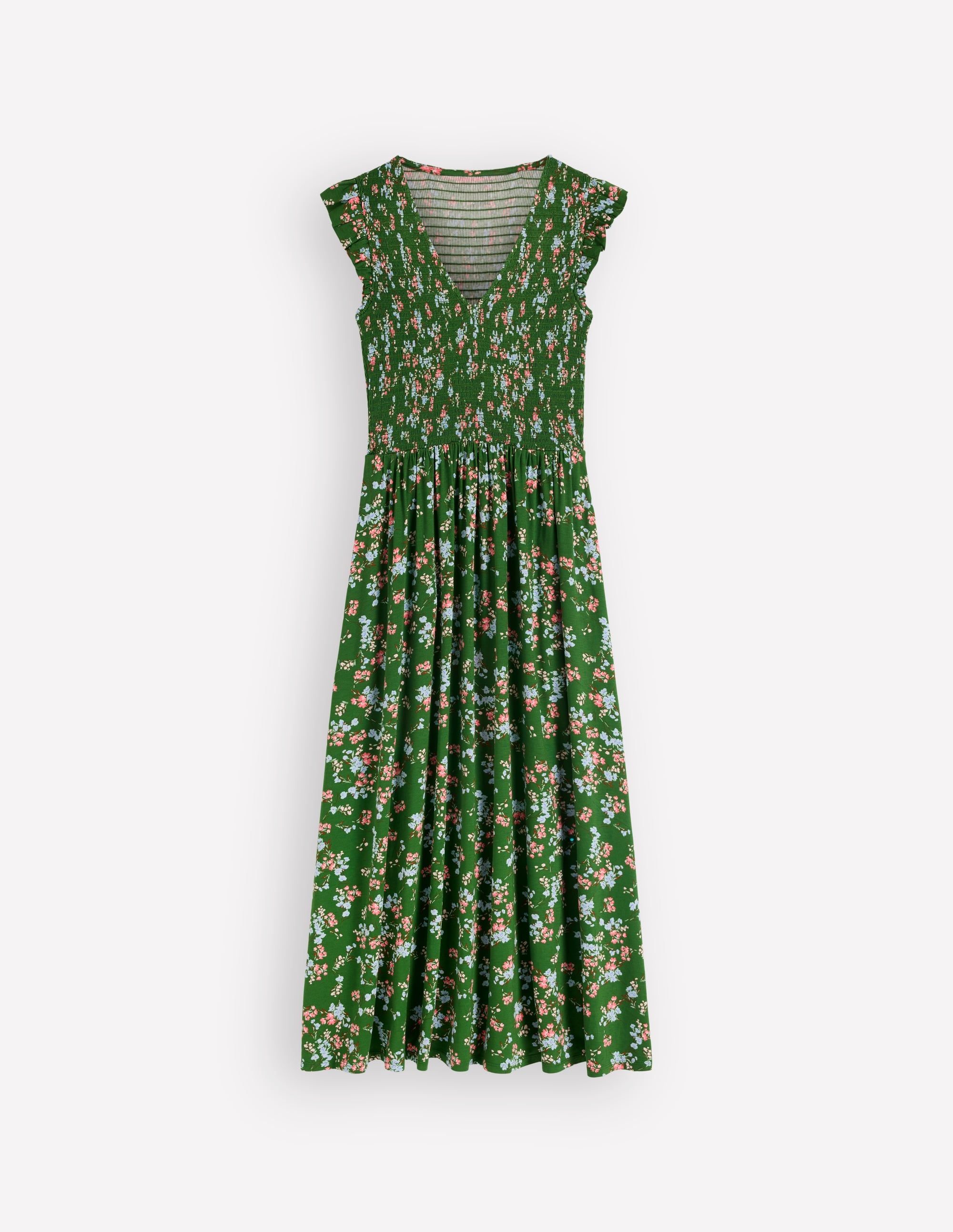 Smocked Jersey Midi Dress-Promenade Green, Bloom Scatter - Image 8