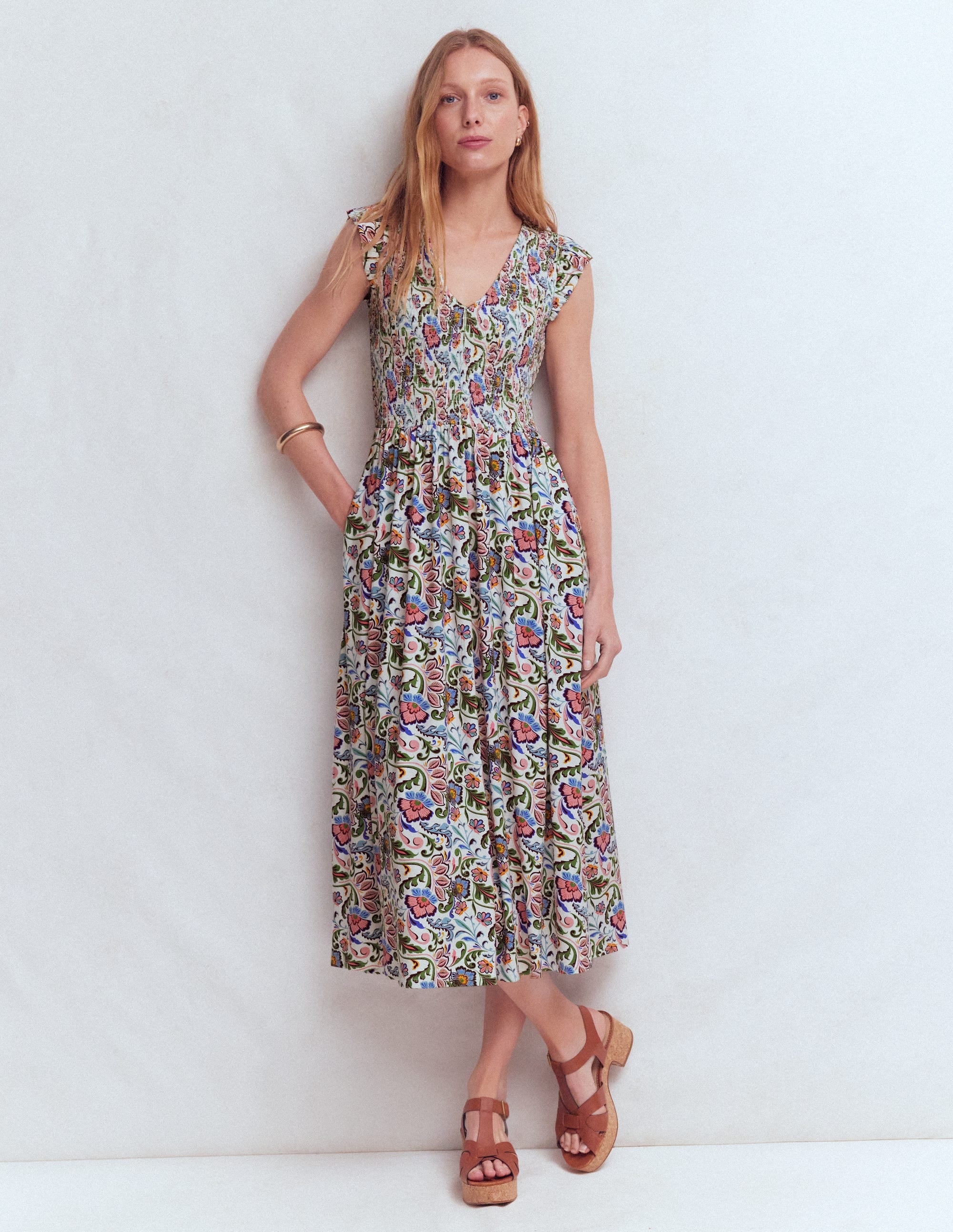 Smocked Jersey Midi Dress-Multi, Flourishing Meadow - Image 4