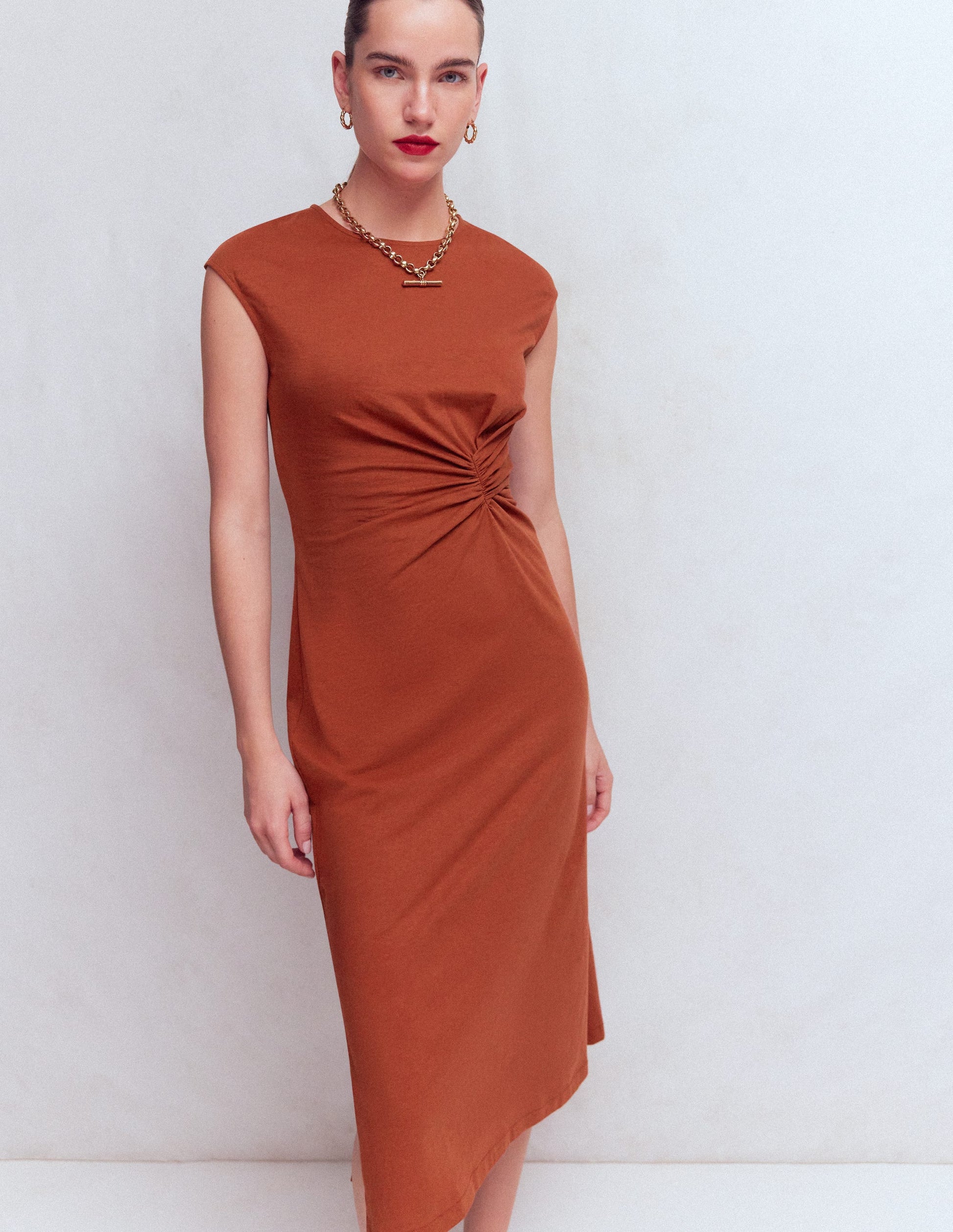 Delilah Twist Midi Dress-Burnt Orange-1