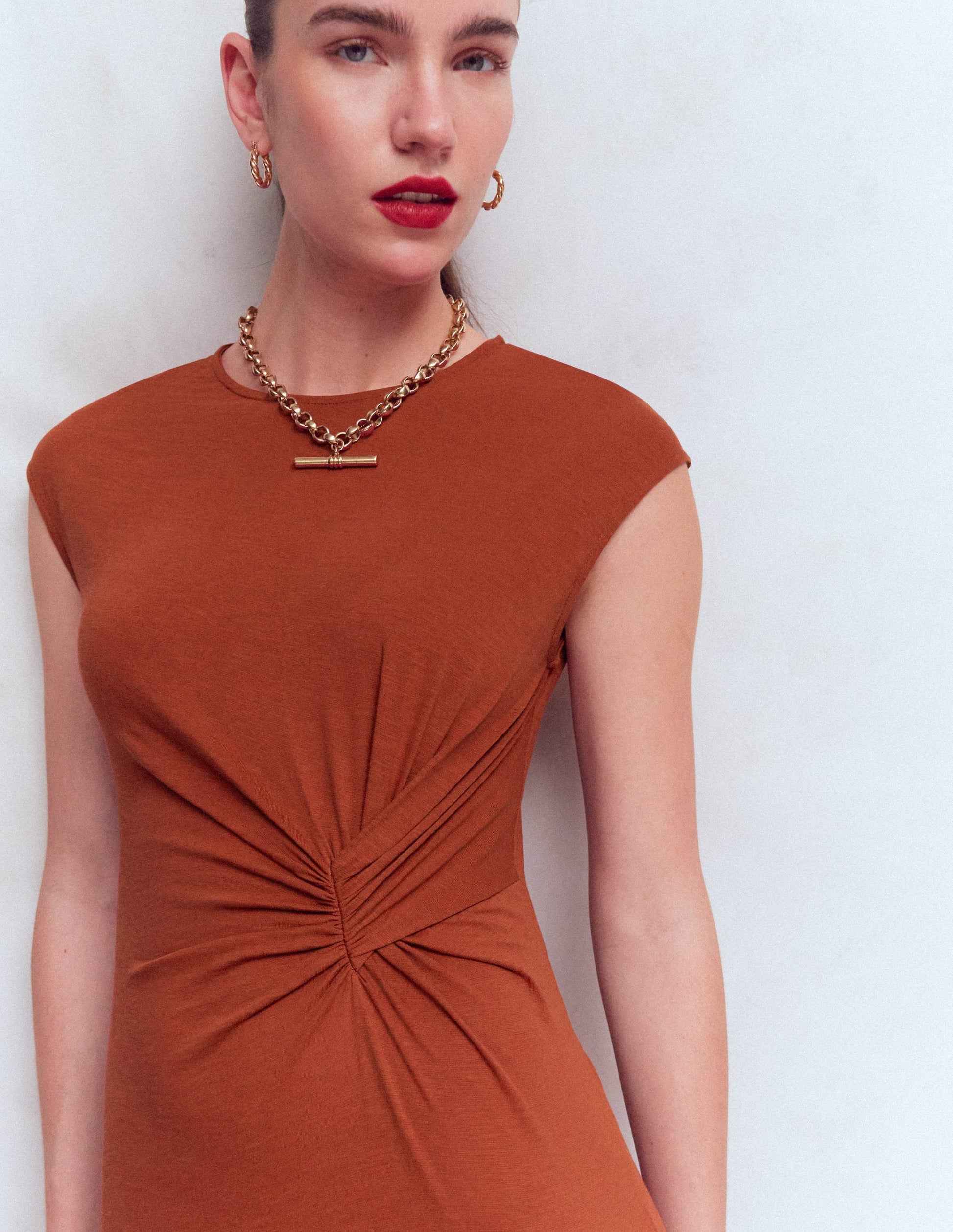Delilah Twist Midi Dress-Burnt Orange-2