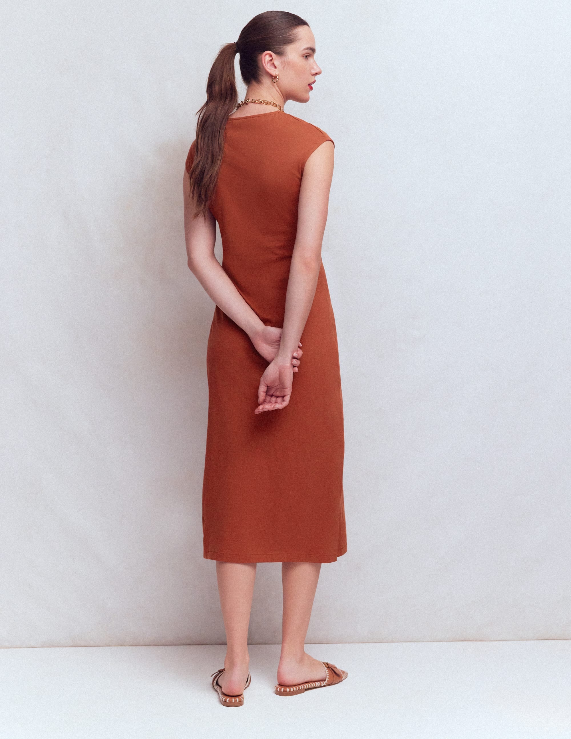 Delilah Twisted Midi Dress-Burnt Orange - Image 3