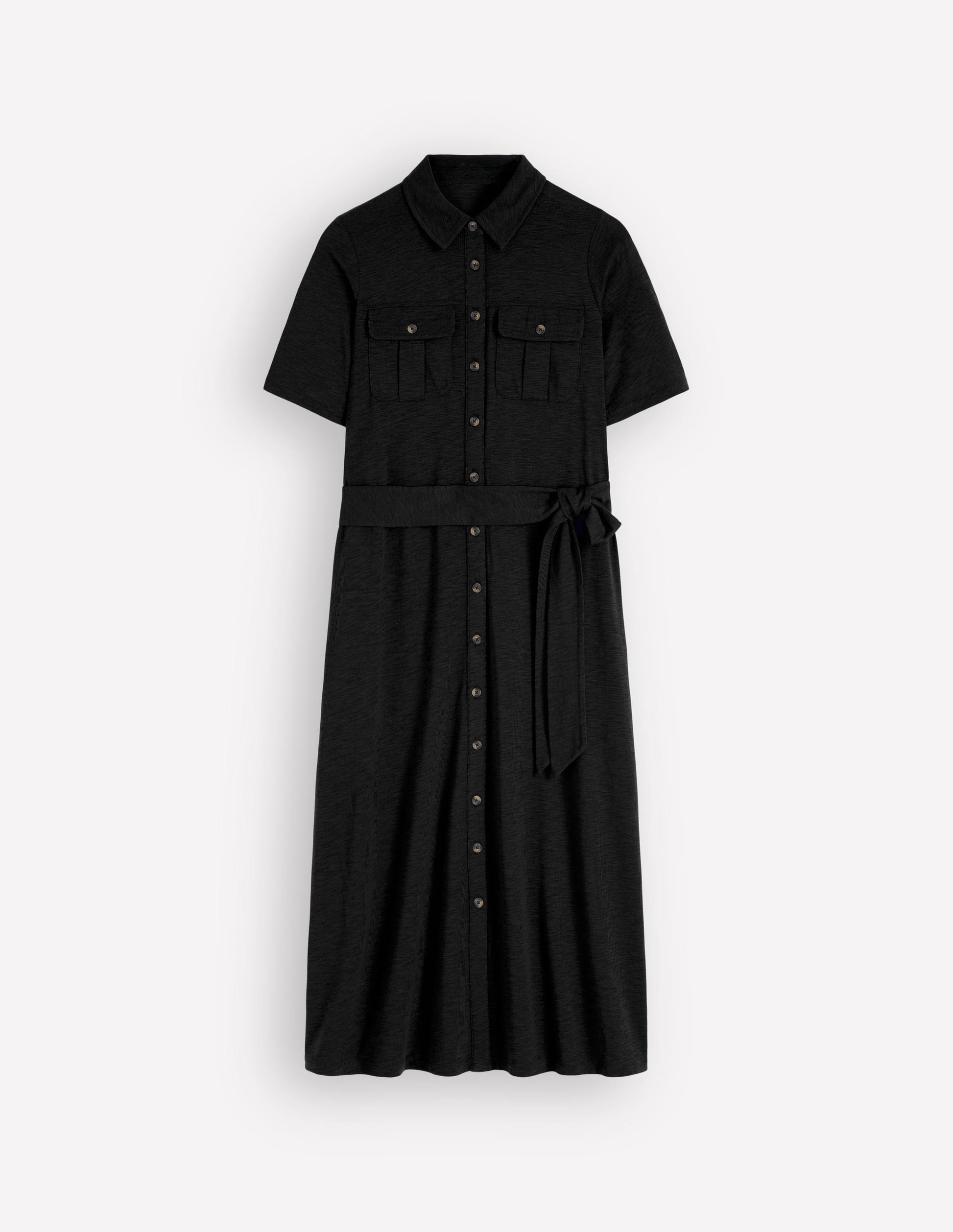 Mavis Midi Jersey Shirt Dress-Black-6