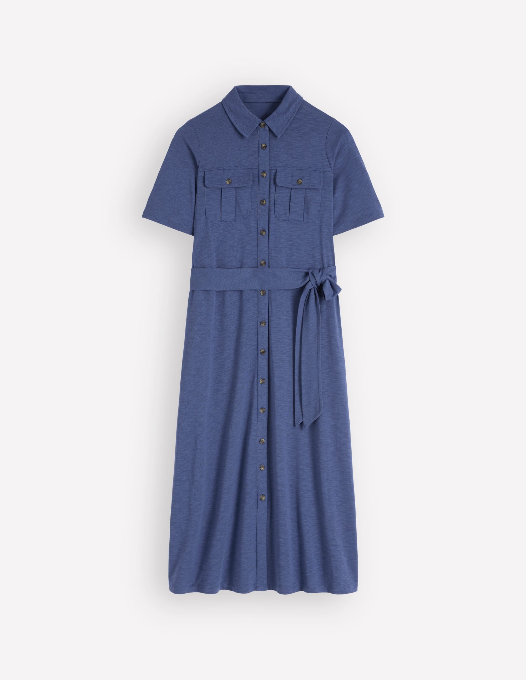 Mavis Midi Jersey Shirt Dress-Denim Blue - Image 8