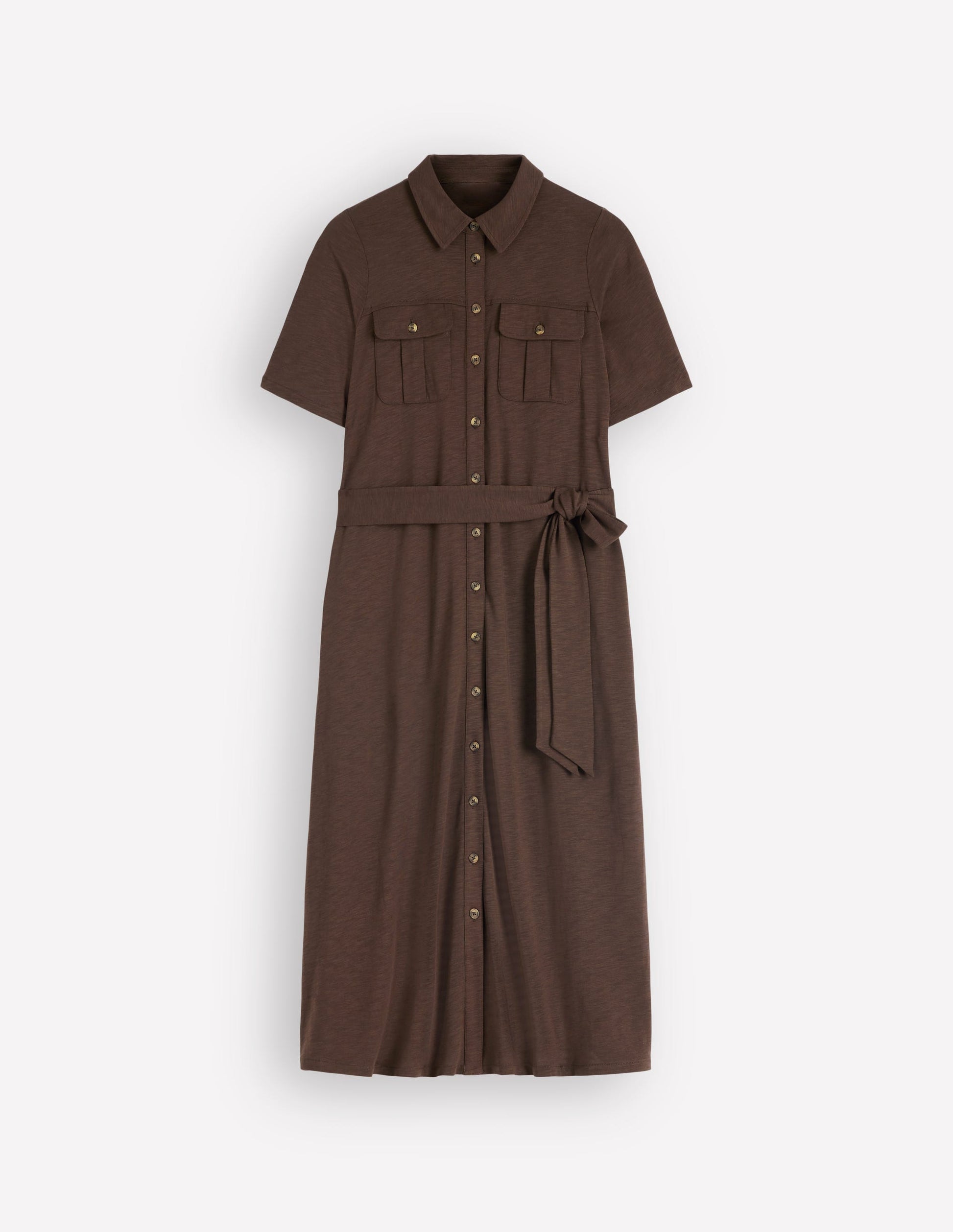 Mavis Midi Jersey Shirt Dress-Bitter Chocolate-6