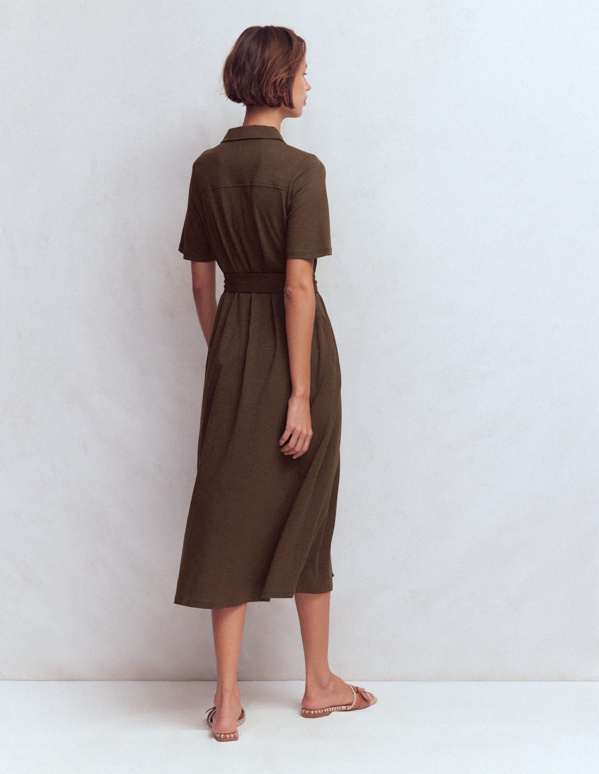 Mavis Midi Jersey Shirt Dress-Bitter Chocolate-3