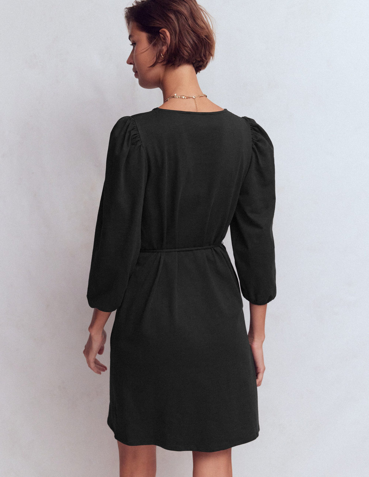 Cary V-Neck Short Dress-Black - Image 3