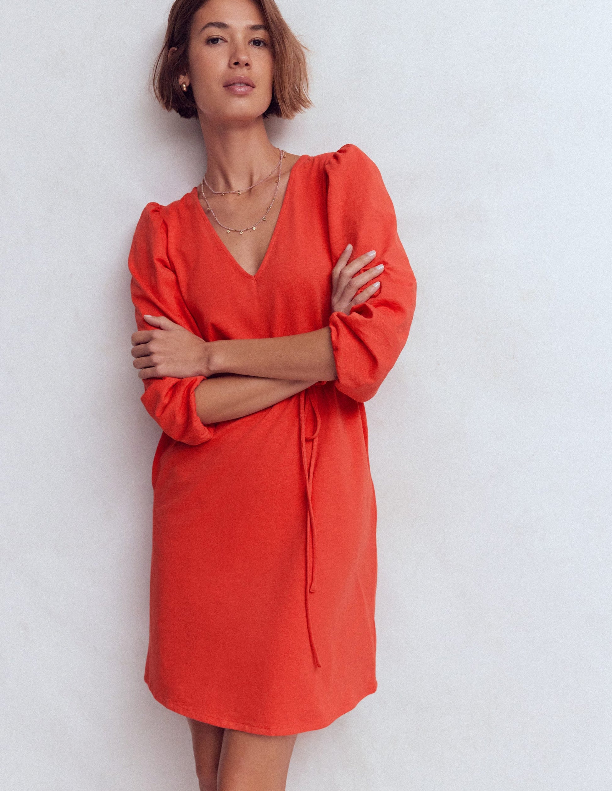Cary V-Neck Jersey Dress-Blood Orange-1