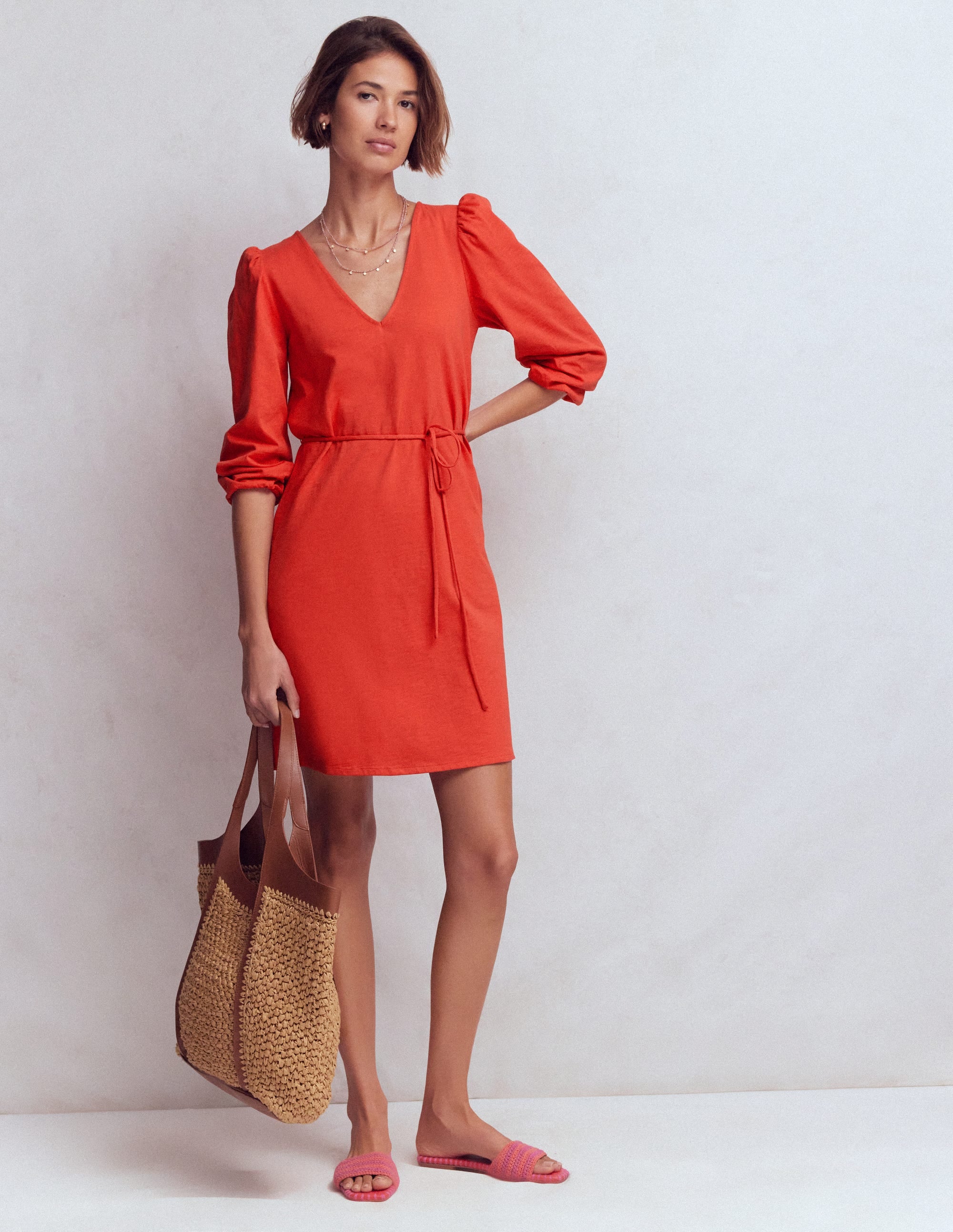 Cary V-Neck Short Dress-Blood Orange - Image 4