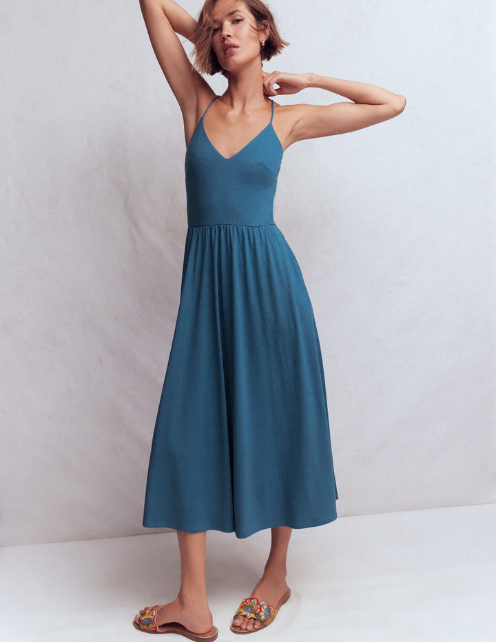 Cross Back Jersey Dress-Tourmaline Blue