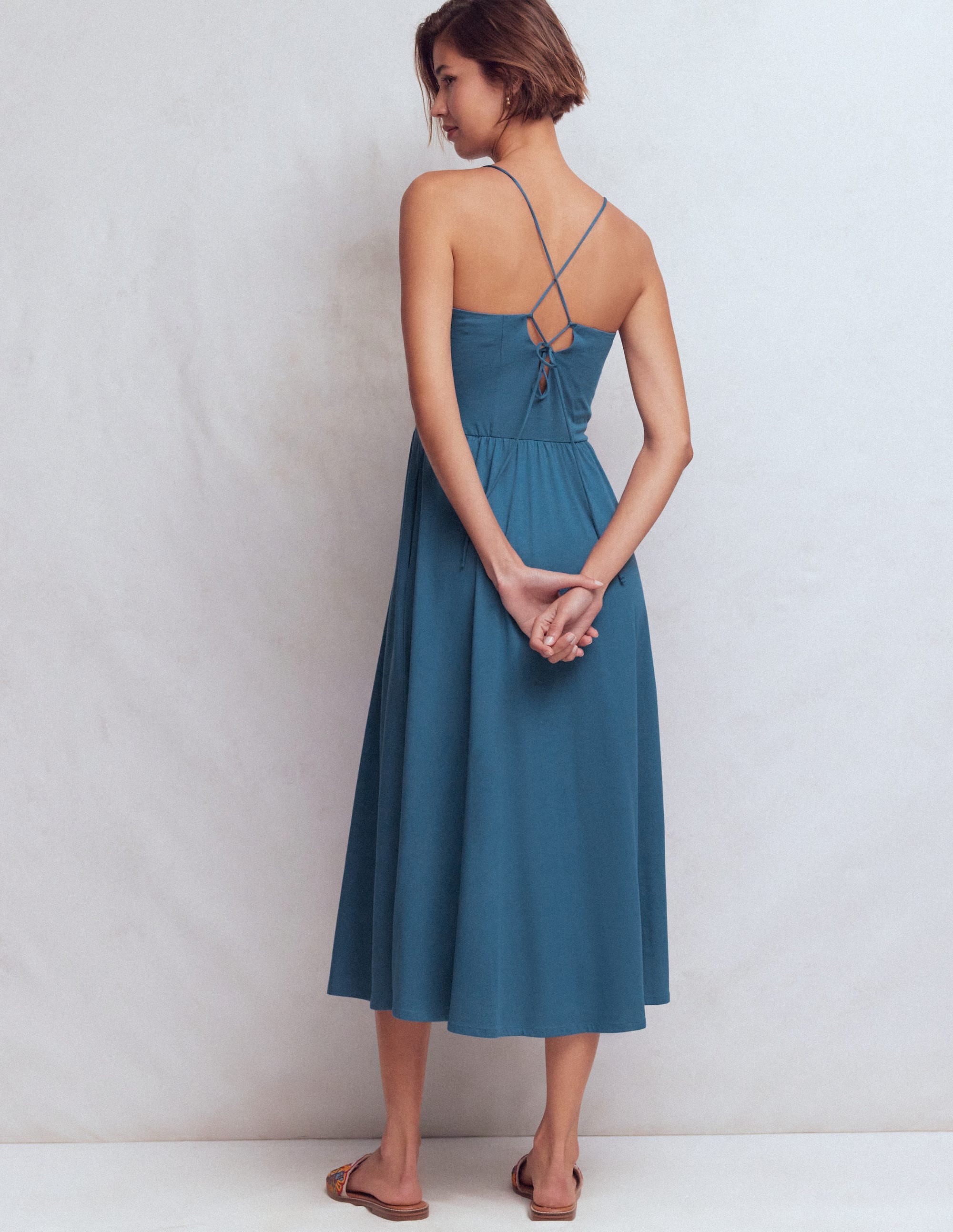 Cross Back Jersey Dress-Tourmaline Blue - Image 3