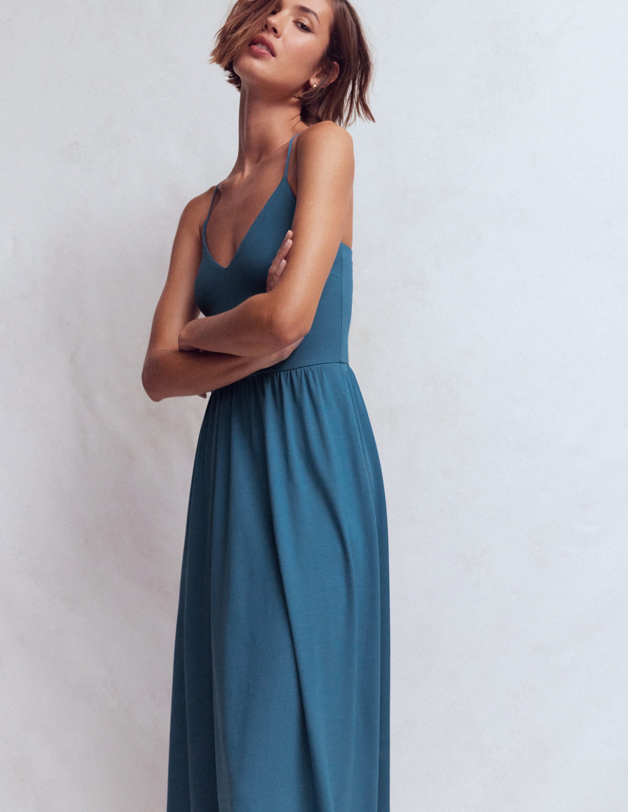 Cross Back Jersey Dress-Tourmaline Blue - Image 4