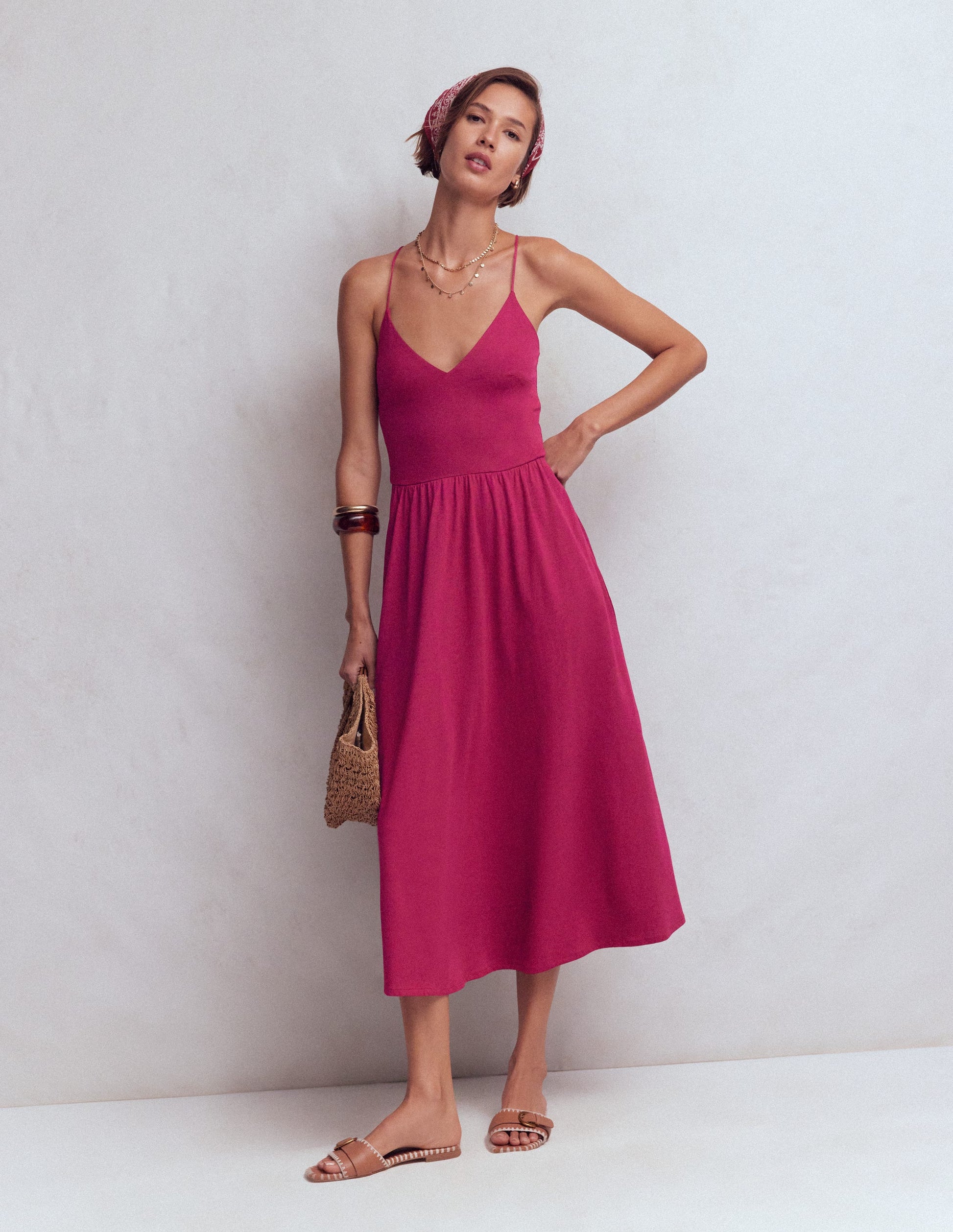 Cross Back Jersey Dress-Beet Red-1