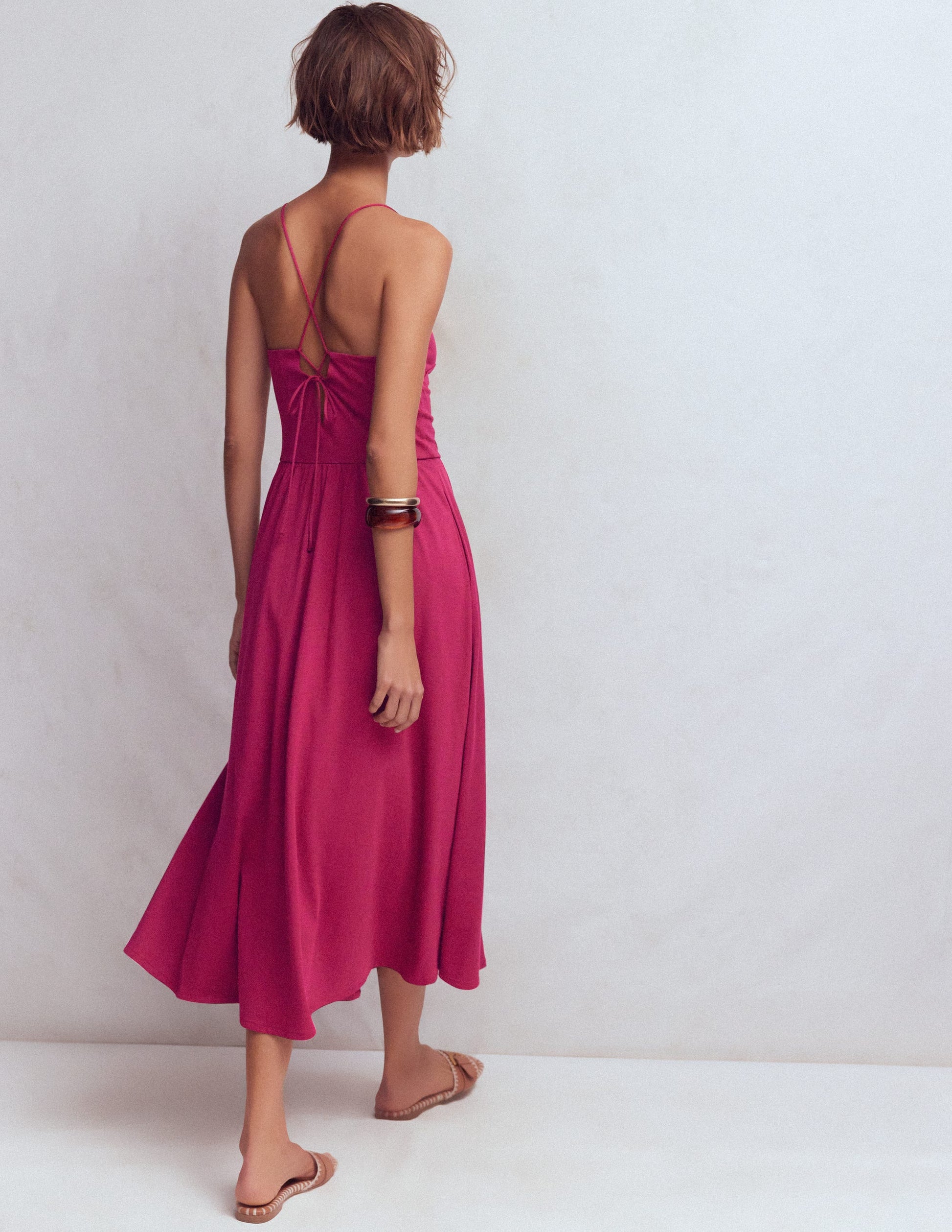 Cross Back Jersey Dress-Beet Red-3