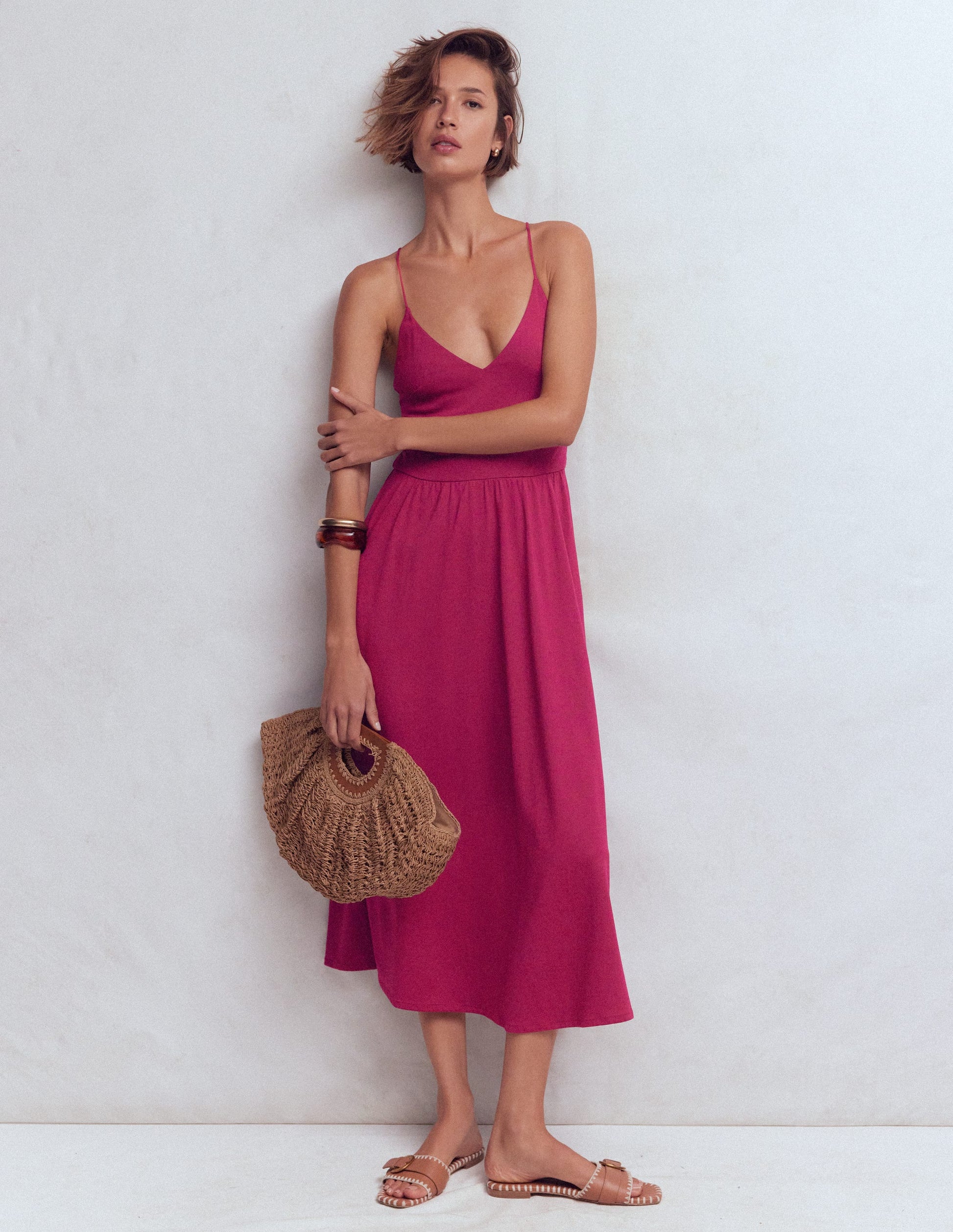 Cross Back Jersey Dress-Beet Red-4