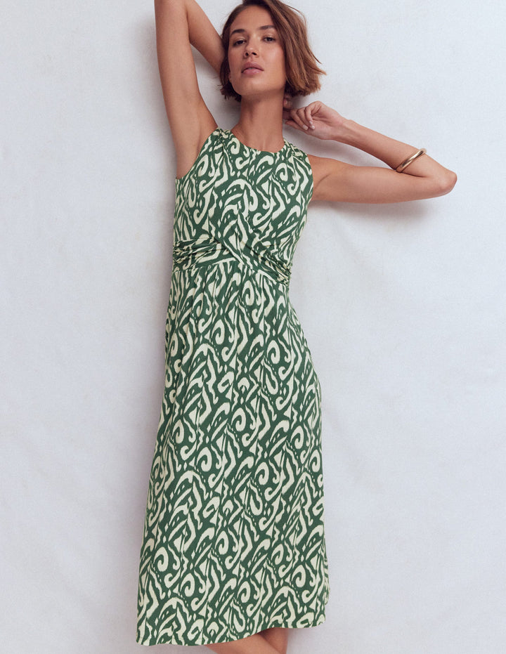 Zara Cross Waist Jersey Dress-Hunter Green, Ikat