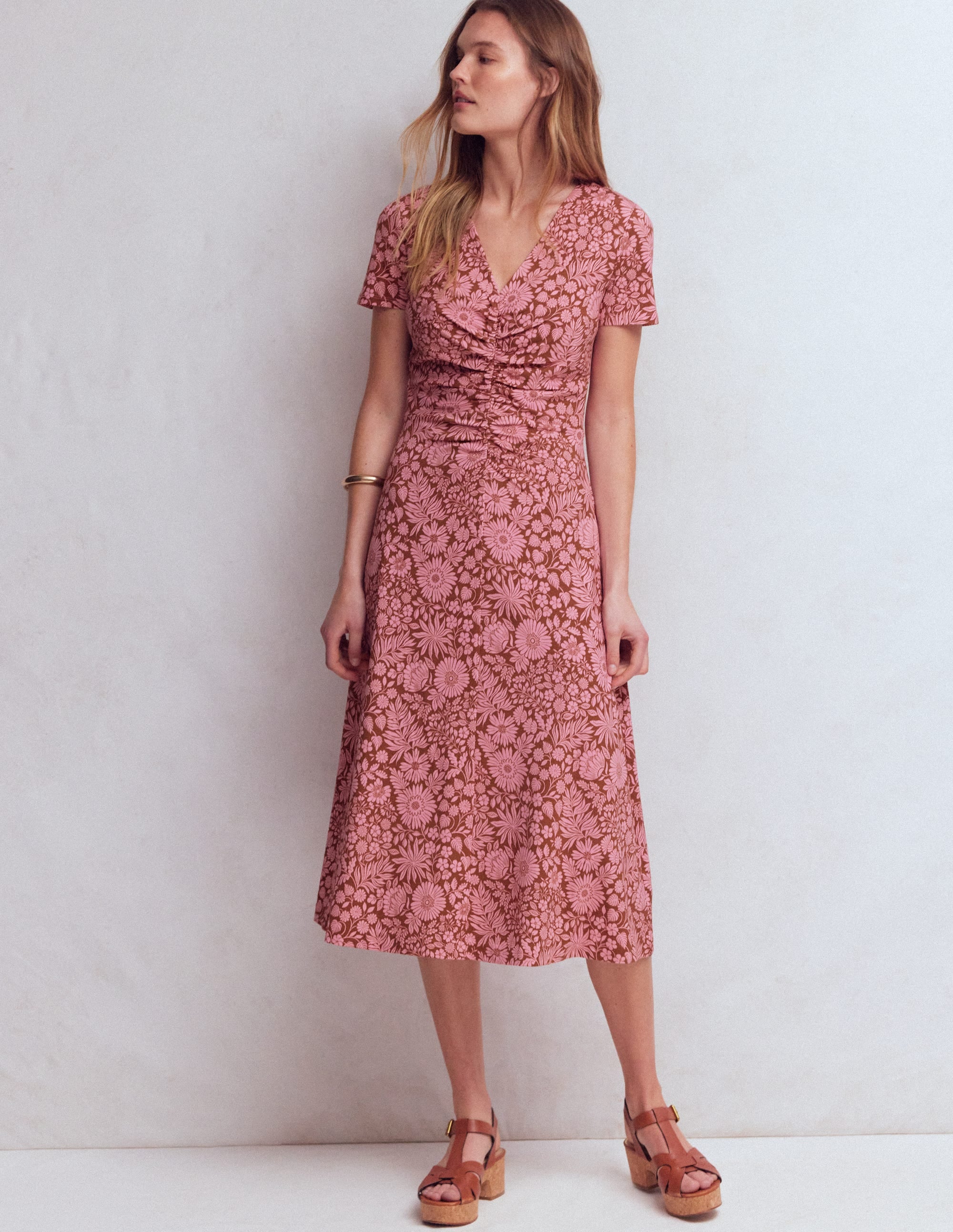 Una Ruched Front Ponte Dress-Russet, Flowerbed Bloom - Image 4