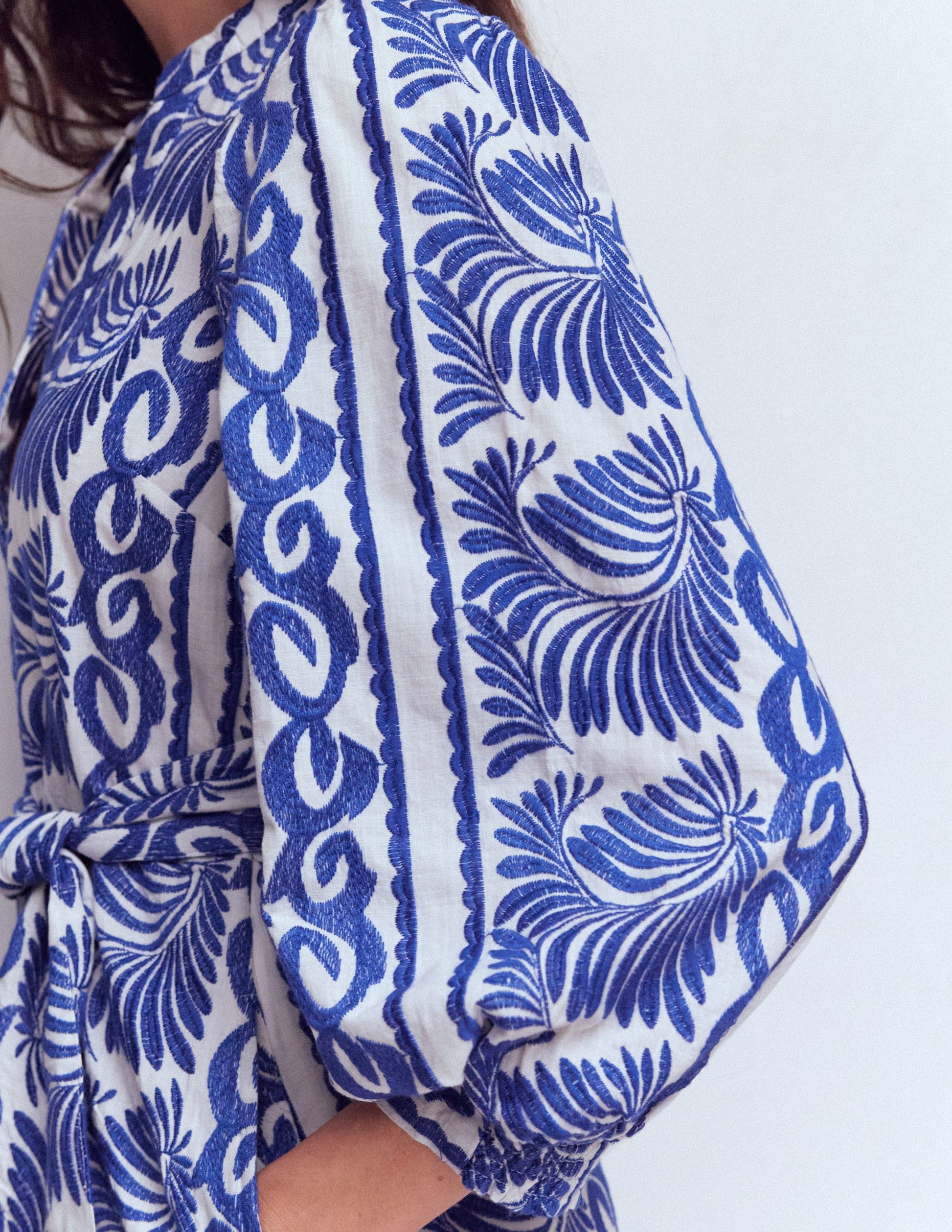 Octavia Cotton Dress-Blue Ivory Embroidery-2