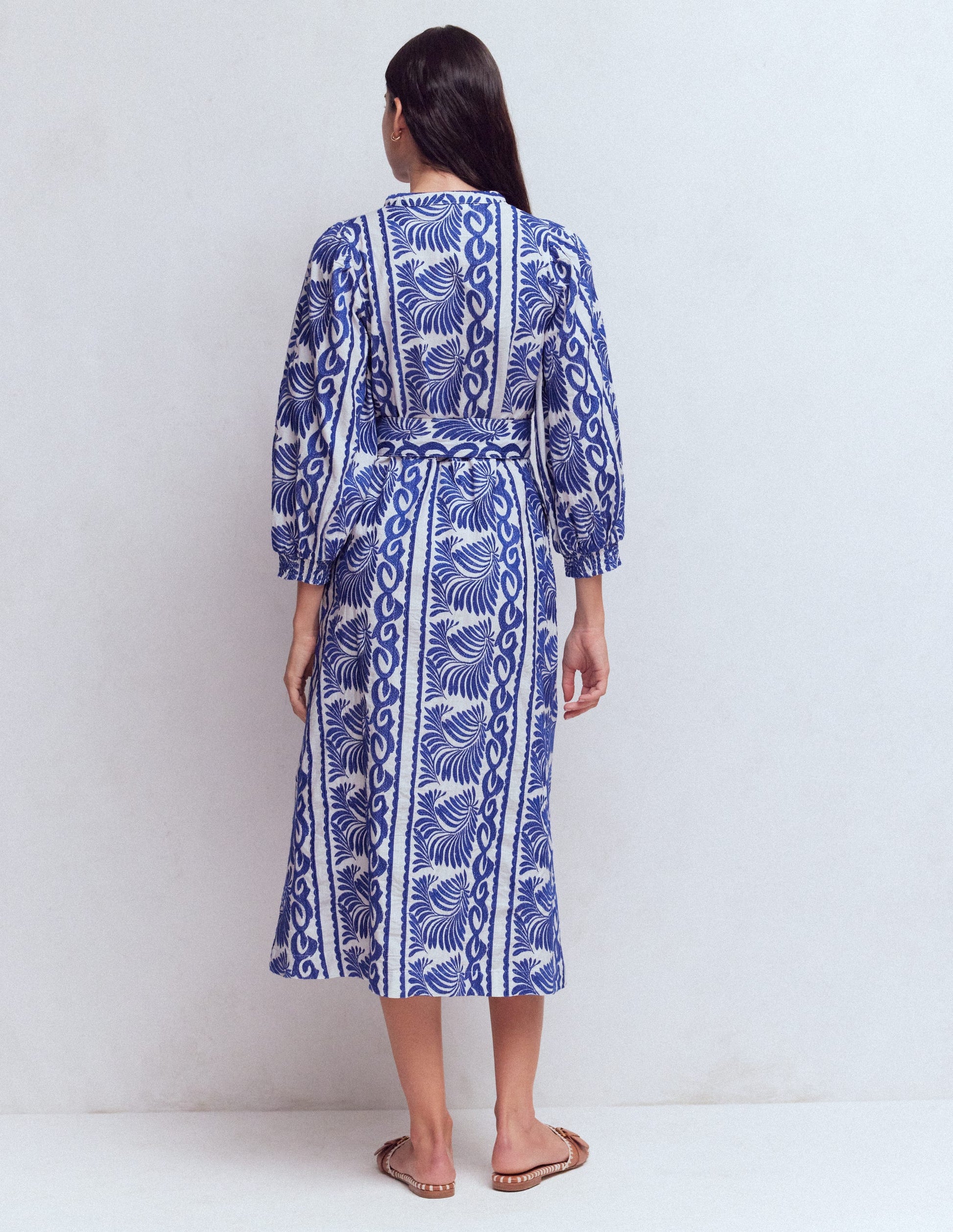 Octavia Cotton Dress-Blue Ivory Embroidery-3