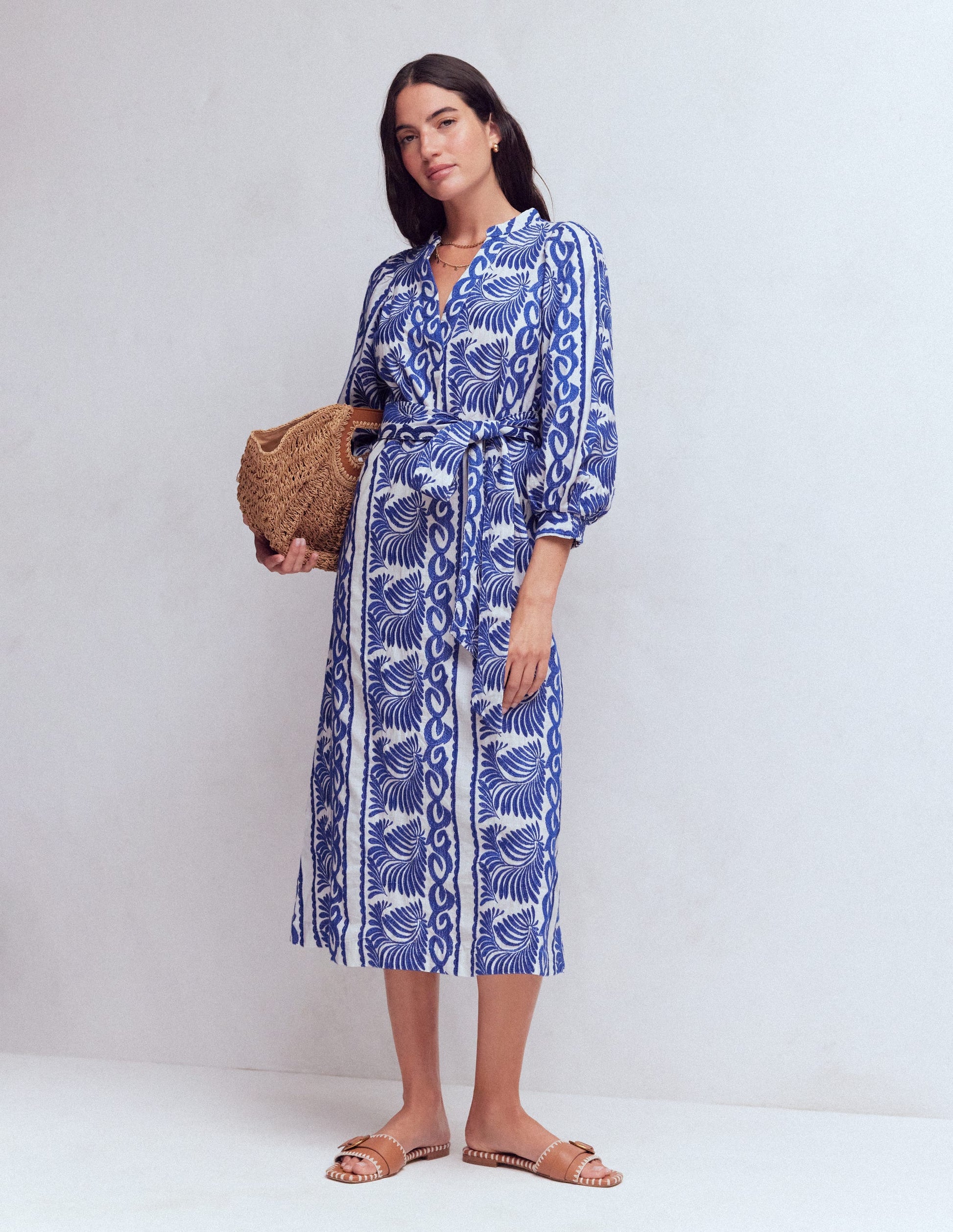 Octavia Cotton Dress-Blue Ivory Embroidery-4