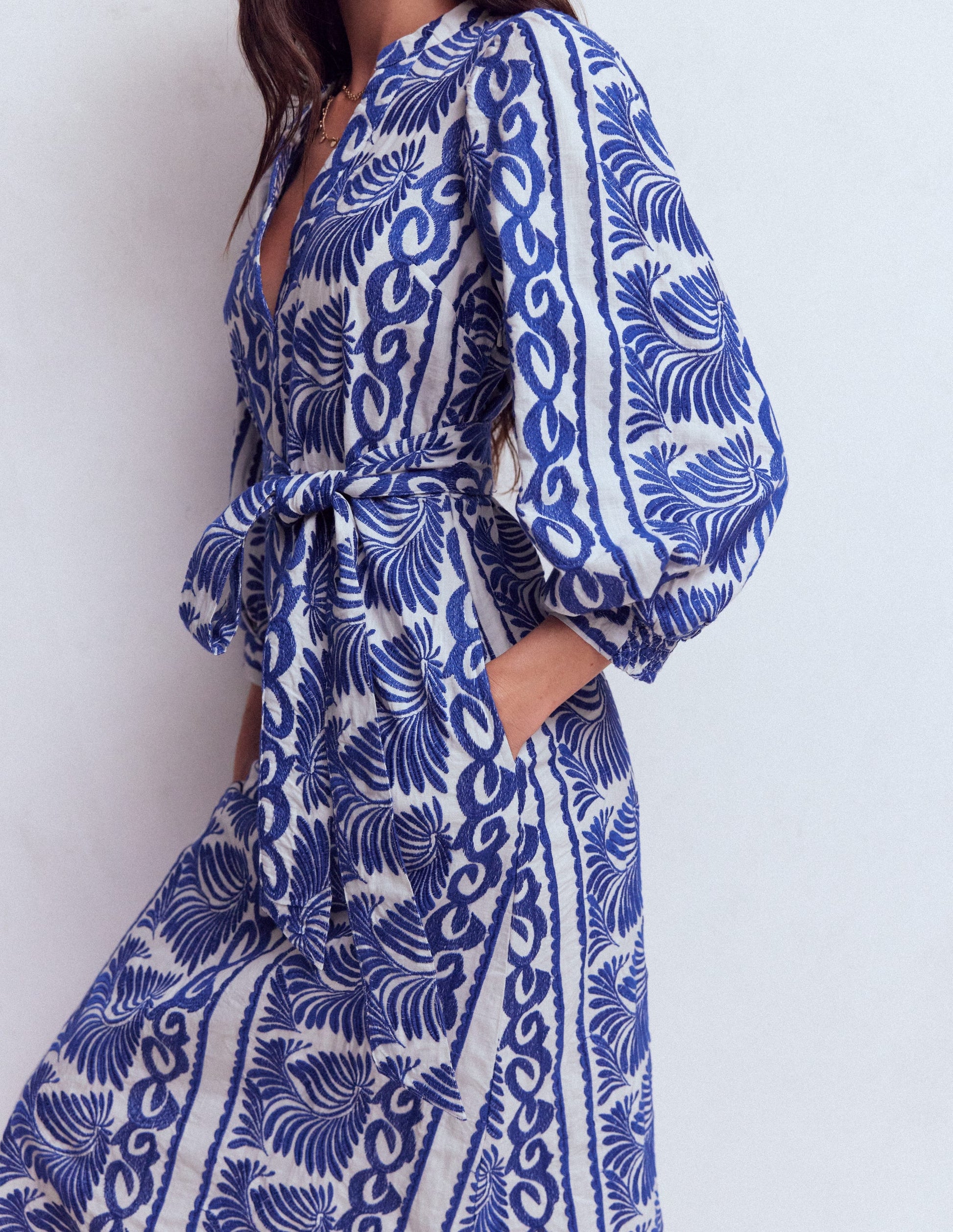 Octavia Cotton Dress-Blue Ivory Embroidery-5