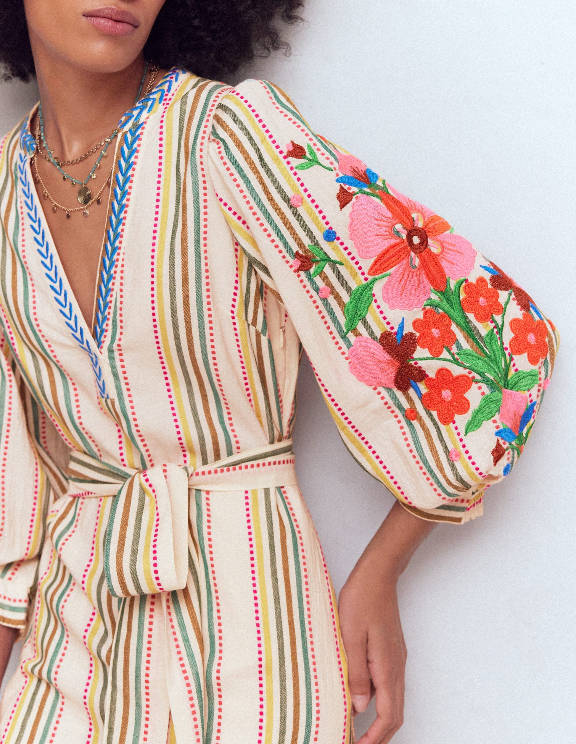 Octavia Cotton Dress-Multi Embroidery Stripe-2