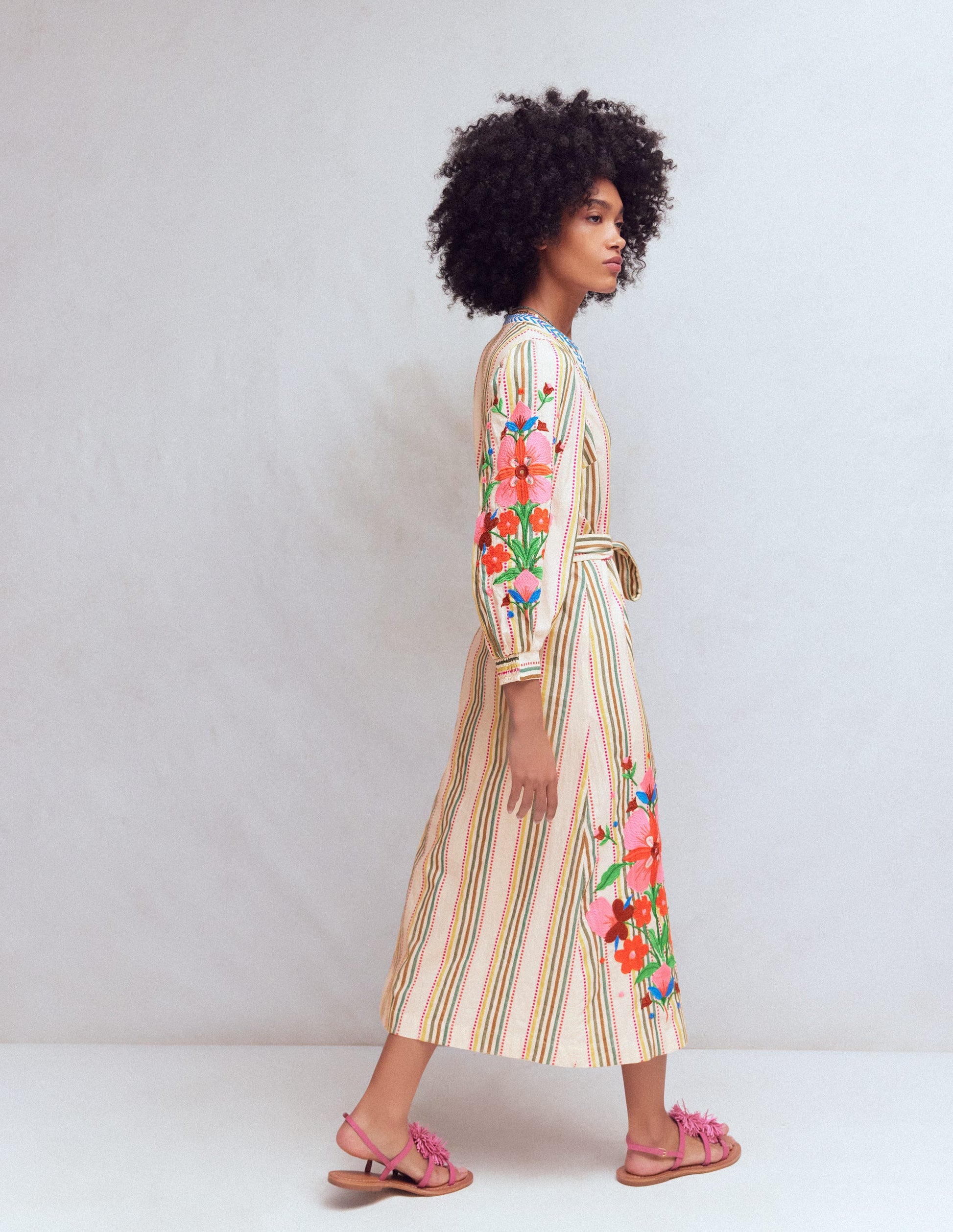 Octavia Cotton Dress-Multi Embroidery Stripe-3