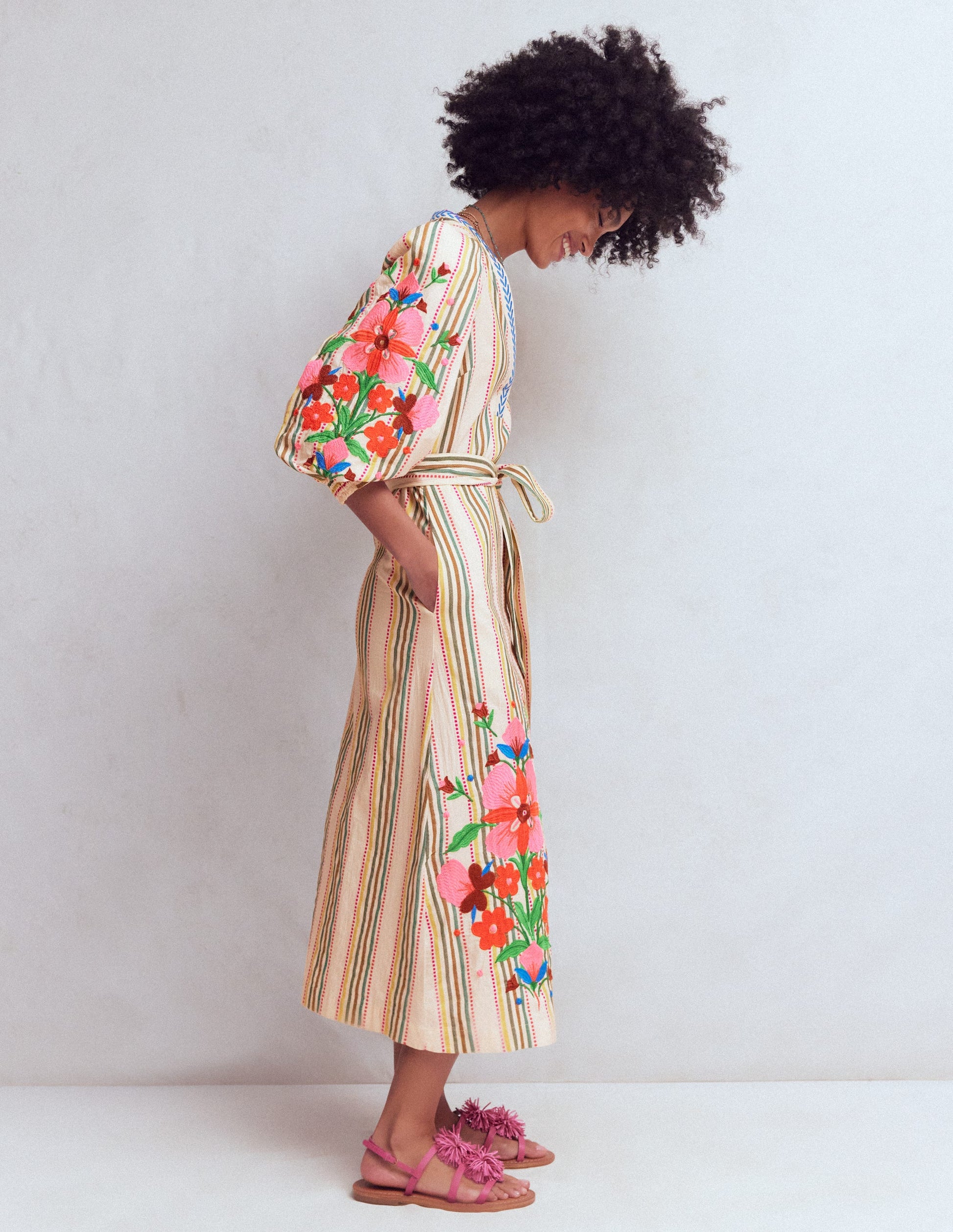 Octavia Cotton Dress-Multi Embroidery Stripe-4